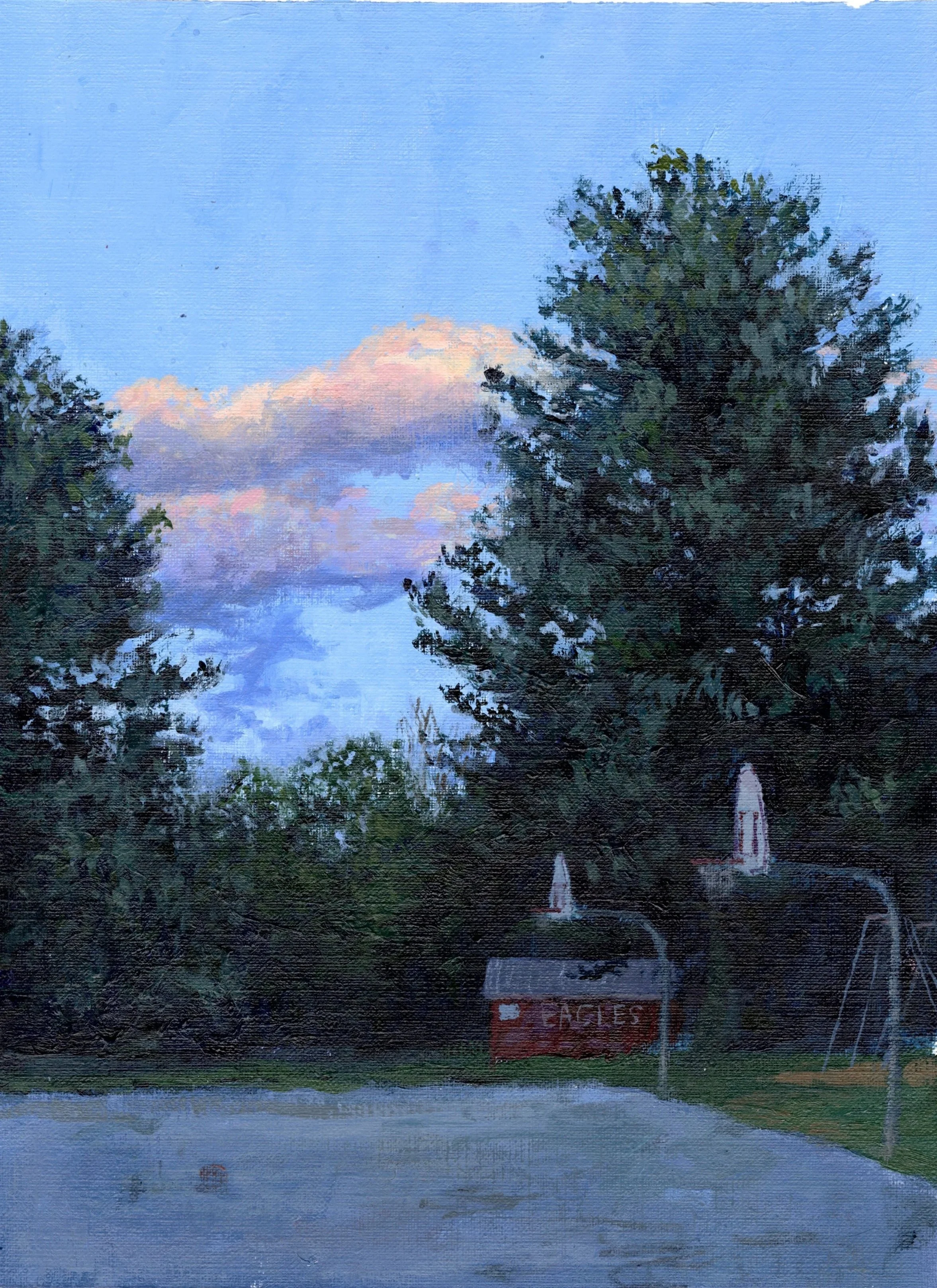 "Schoolyard hoops," Acrylic on canvas paper, 9"x12", 2024