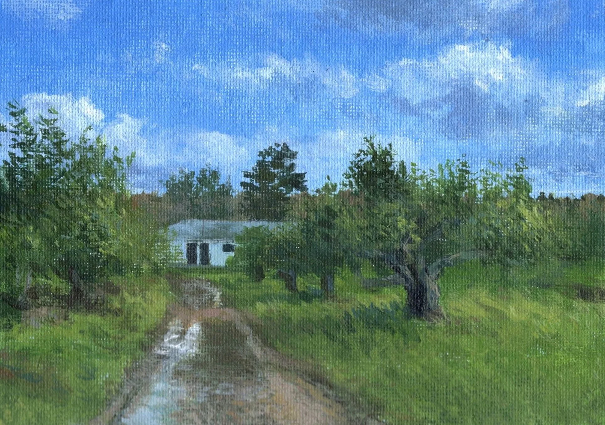 "Conants Apple Orchard," Acrylic on canvas panel, 5"x7", 2024 