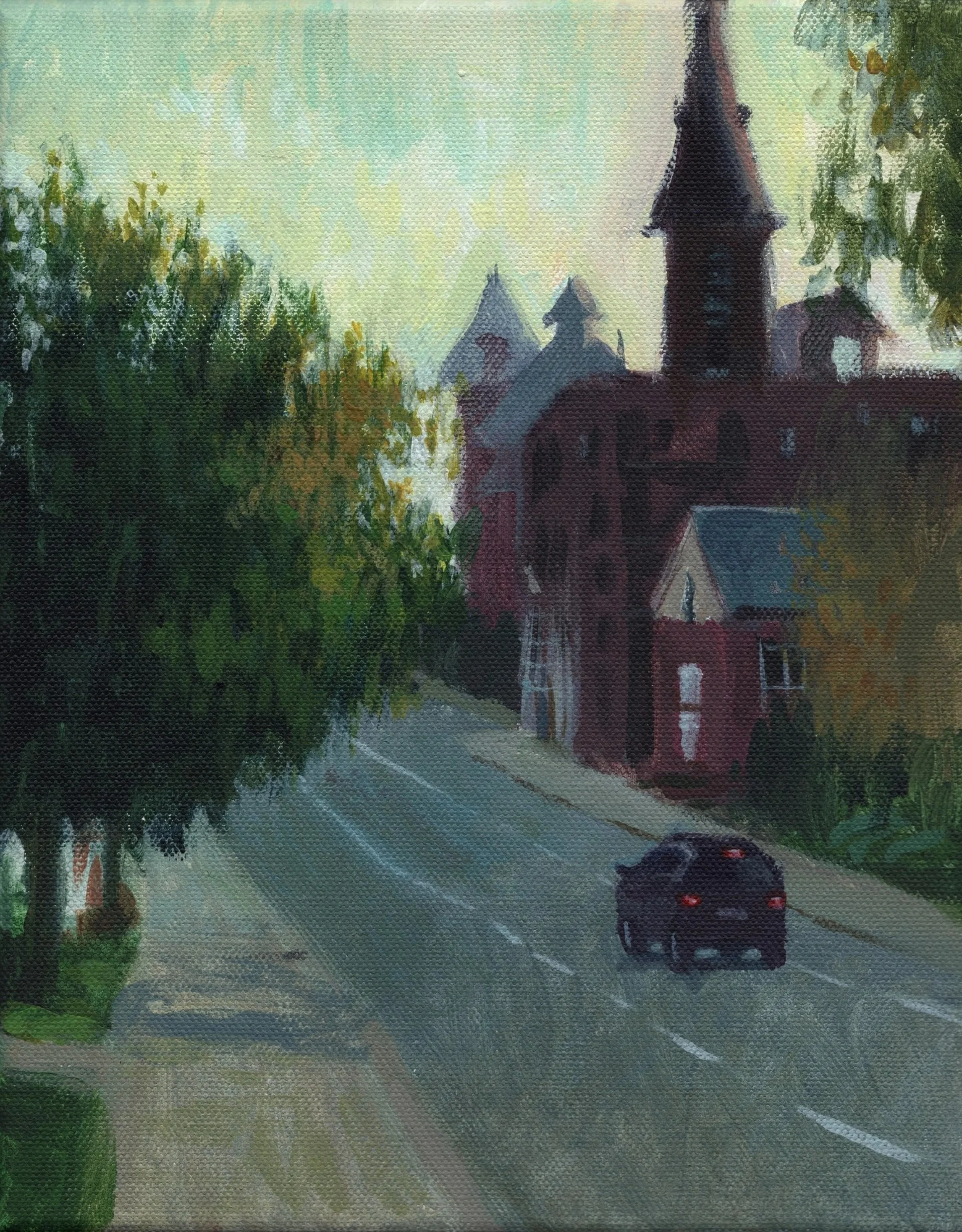 "Linden street, fall evening," Acrylic on canvas, 8"x10", 2025 (sold)