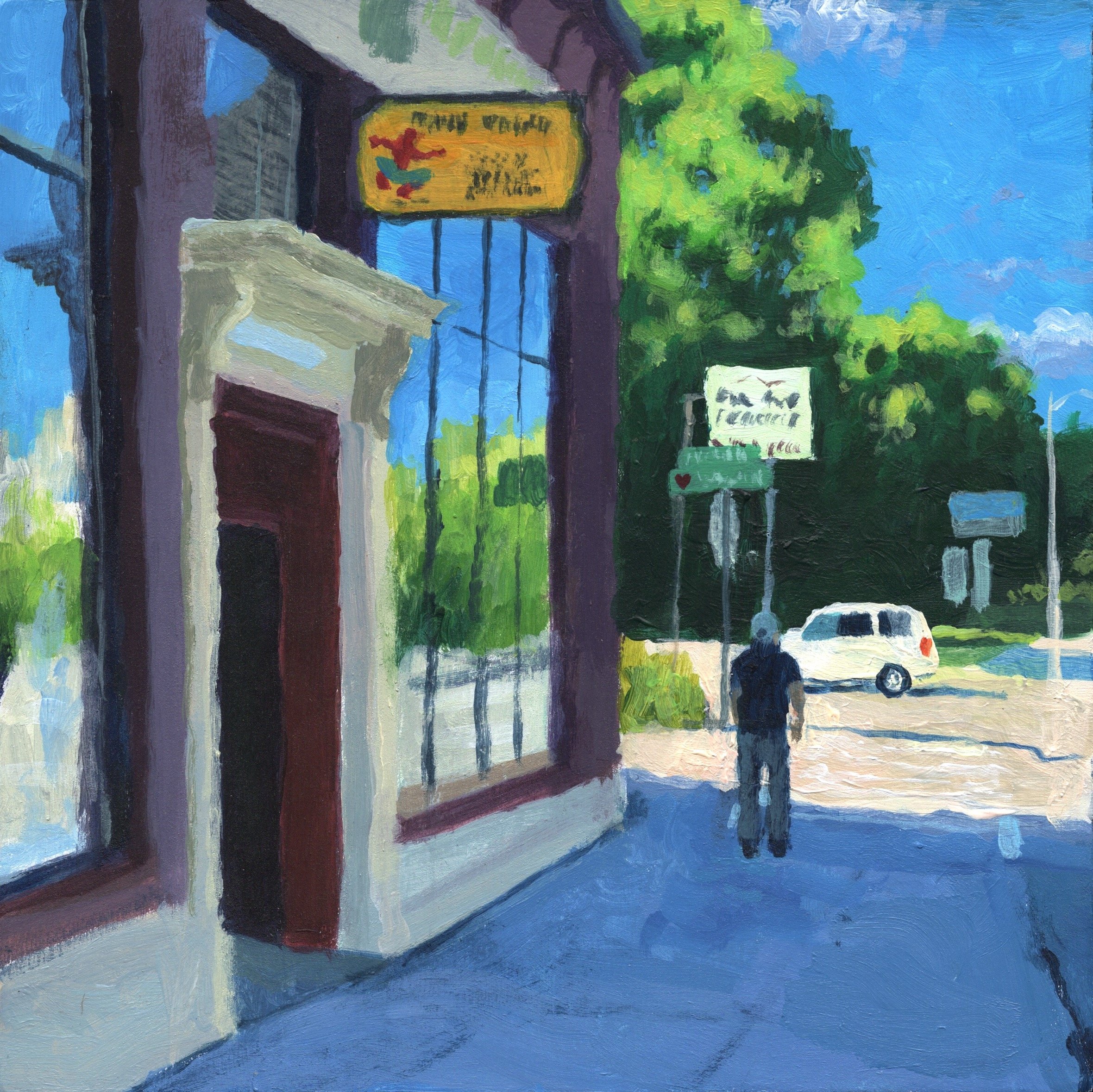 "That's Entertainment, summer afternoon," Acrylic on wood, 8"x8", 2026 (sold)
