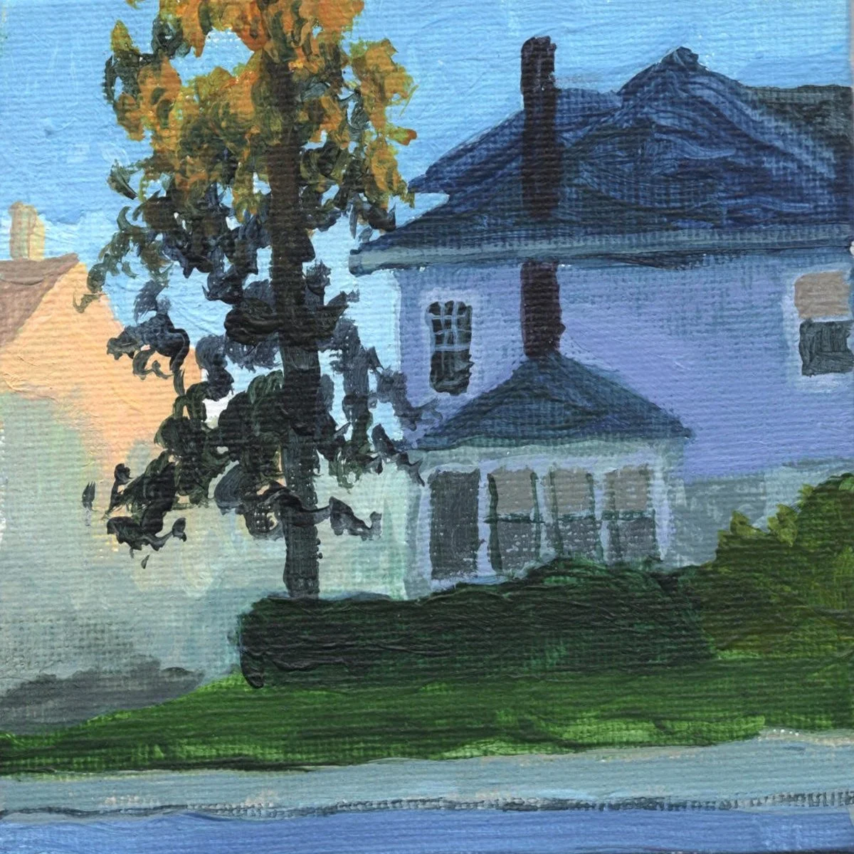 "Salisbury Street, Golden Hour," Acrylic on canvas, 4"x4", 2026