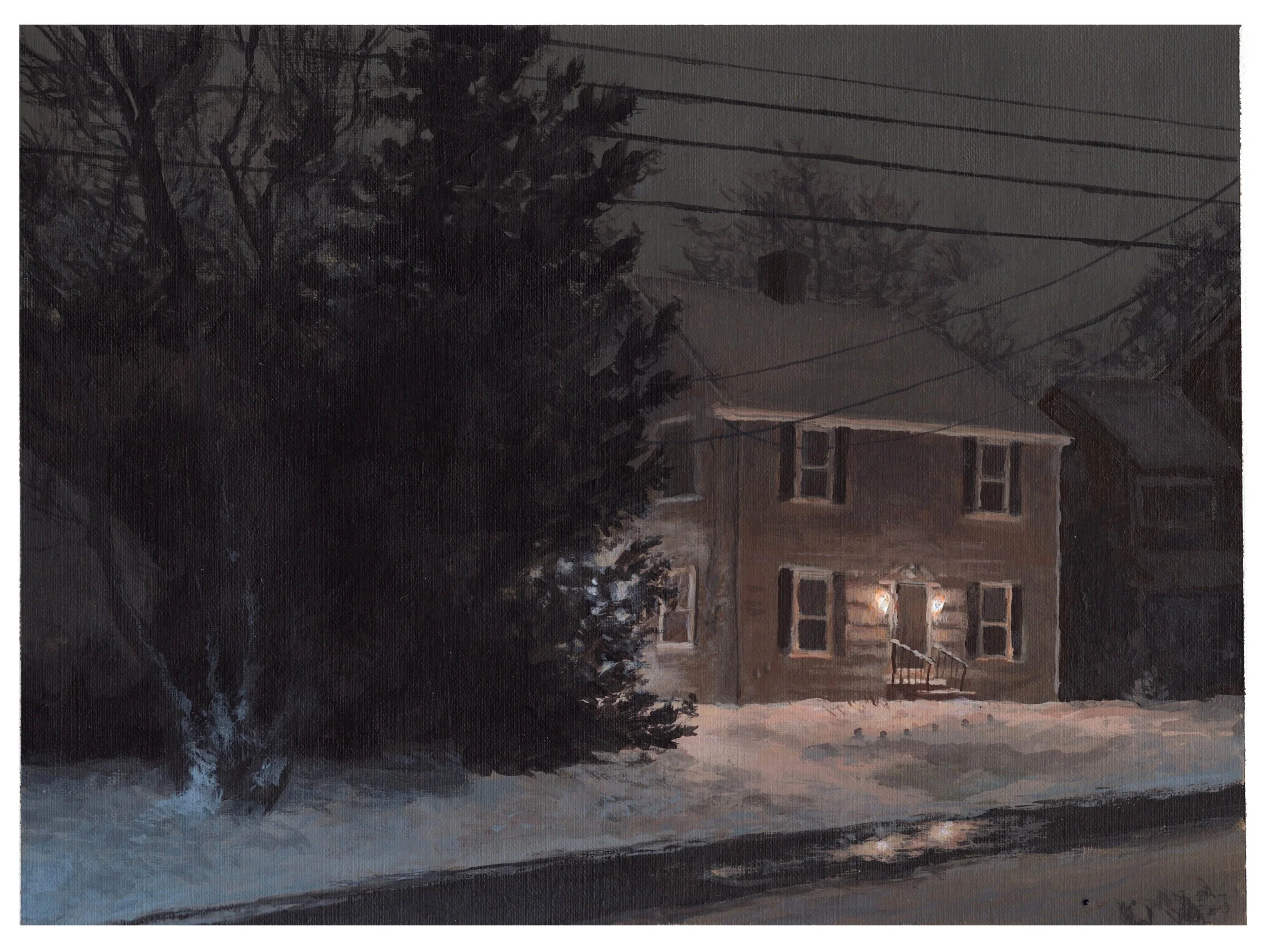 "Night on 15th Street," Acrylic on canvas paper, 9"x12", 2023