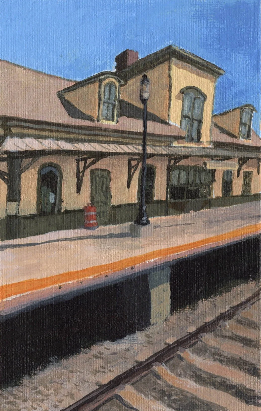 "Kingston Station," Acrylic on canvas paper, 5"x7", 2023