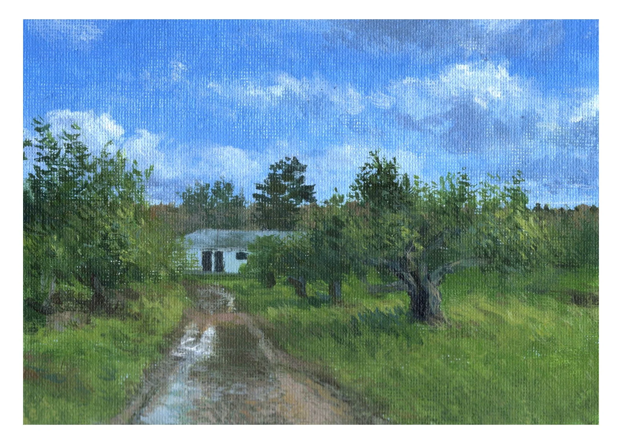"Conants Apple Orchard," Acrylic on canvas panel, 5"x7", 2025
