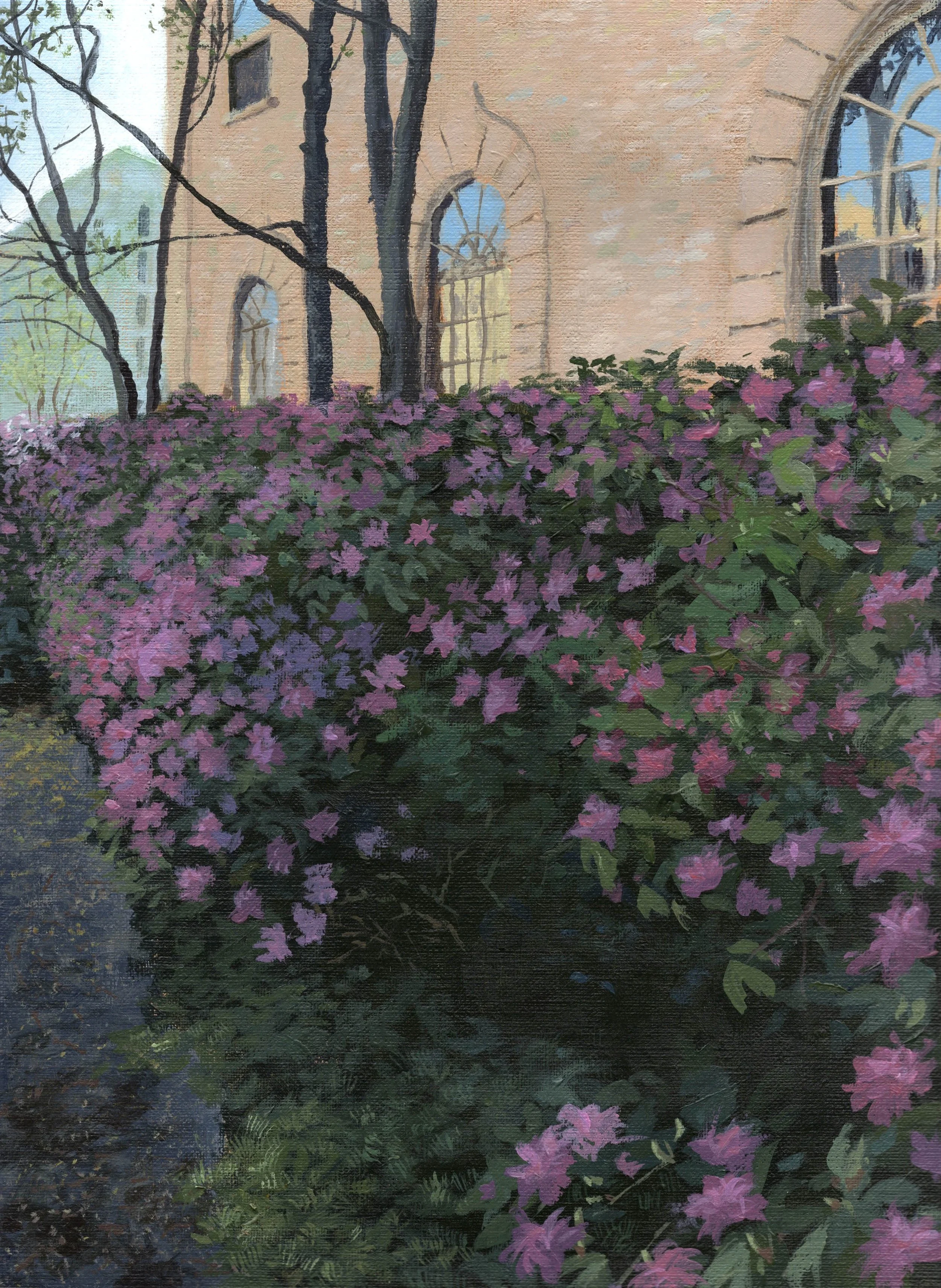 "April Afternoon on Avenue Louis Pasteur," Acrylic on canvas paper, 9"x12", 2023