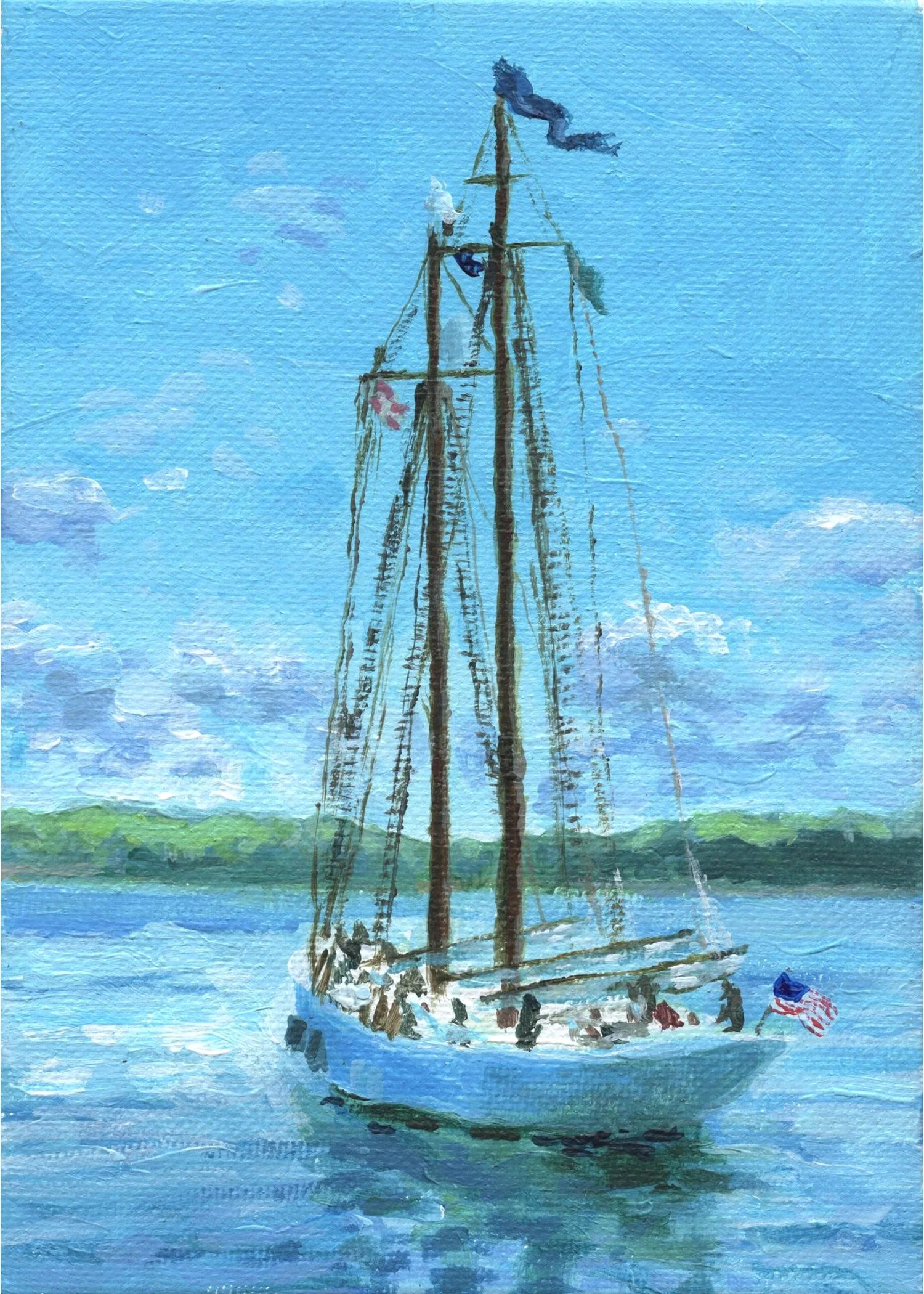 "Arctic Schooner Bowdoin," Acrylic on canvas panel, 5"x7", 2025