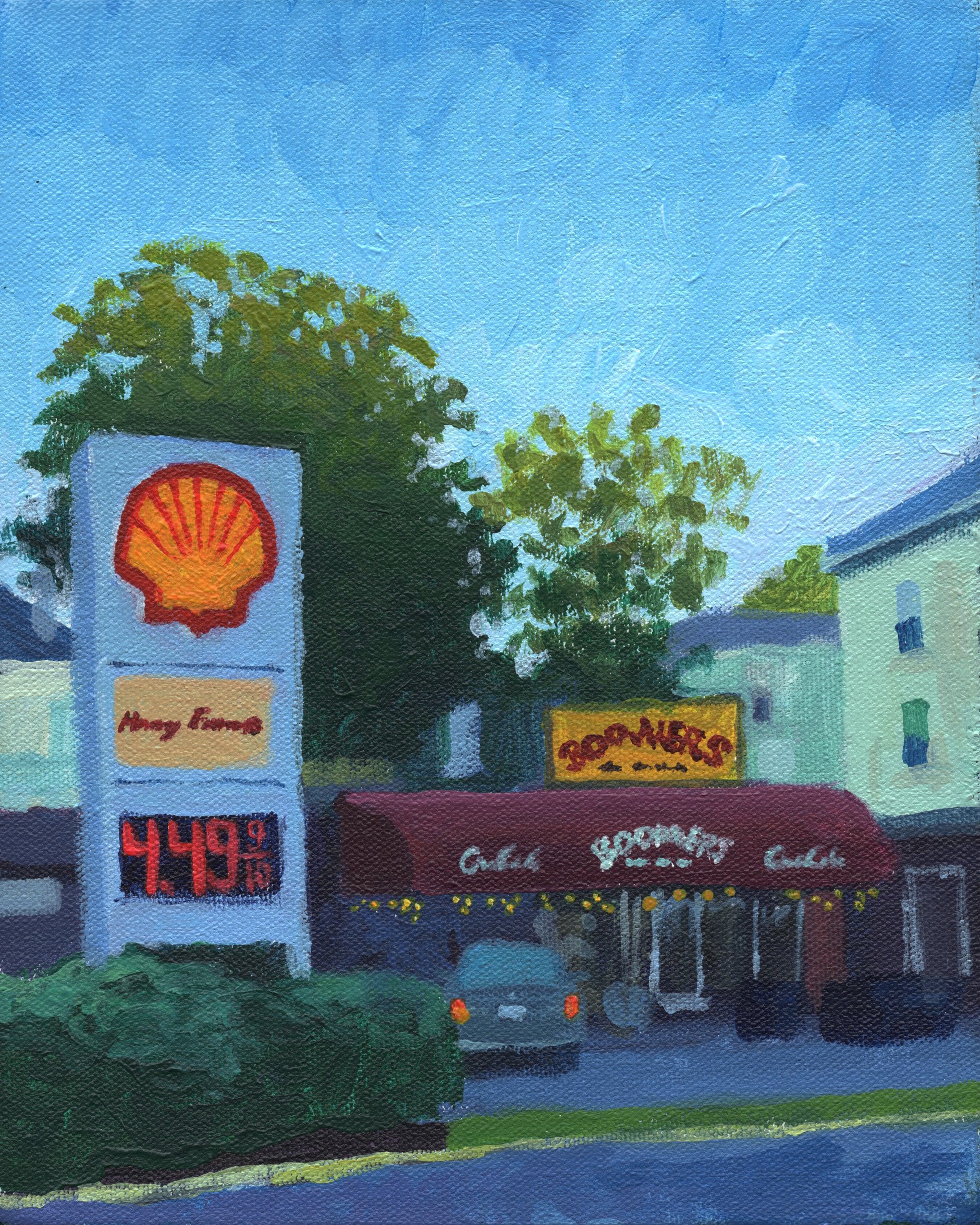 "Boomers, Blue Hour," Acrylic on canvas, 8"x10", 2026