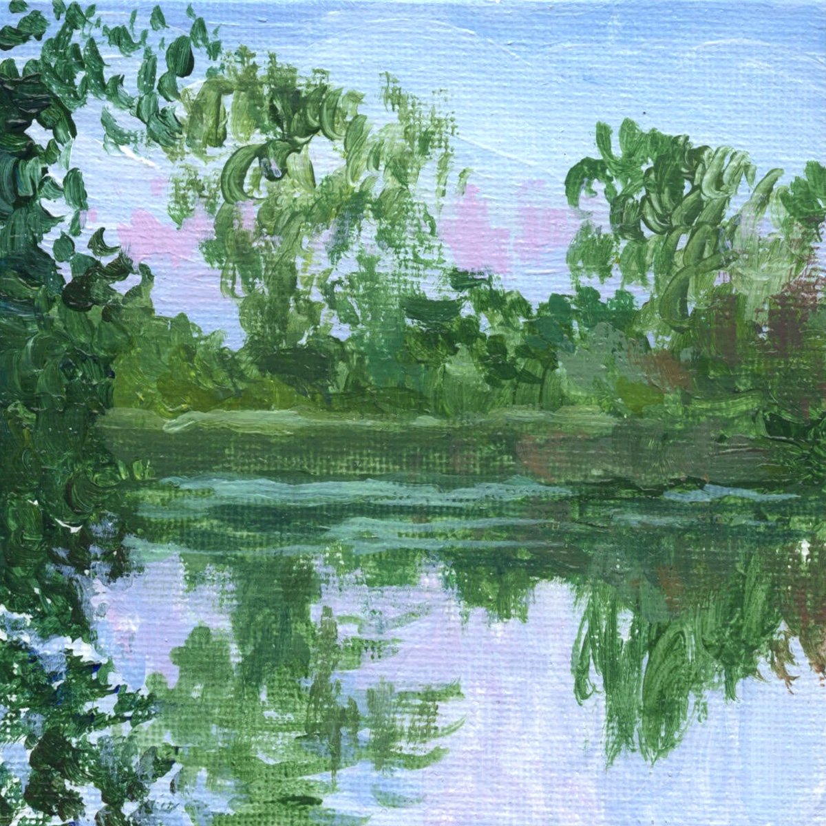 "Purple summer, Salisbury Pond," Acrylic on canvas panel, 4"x4", 2026