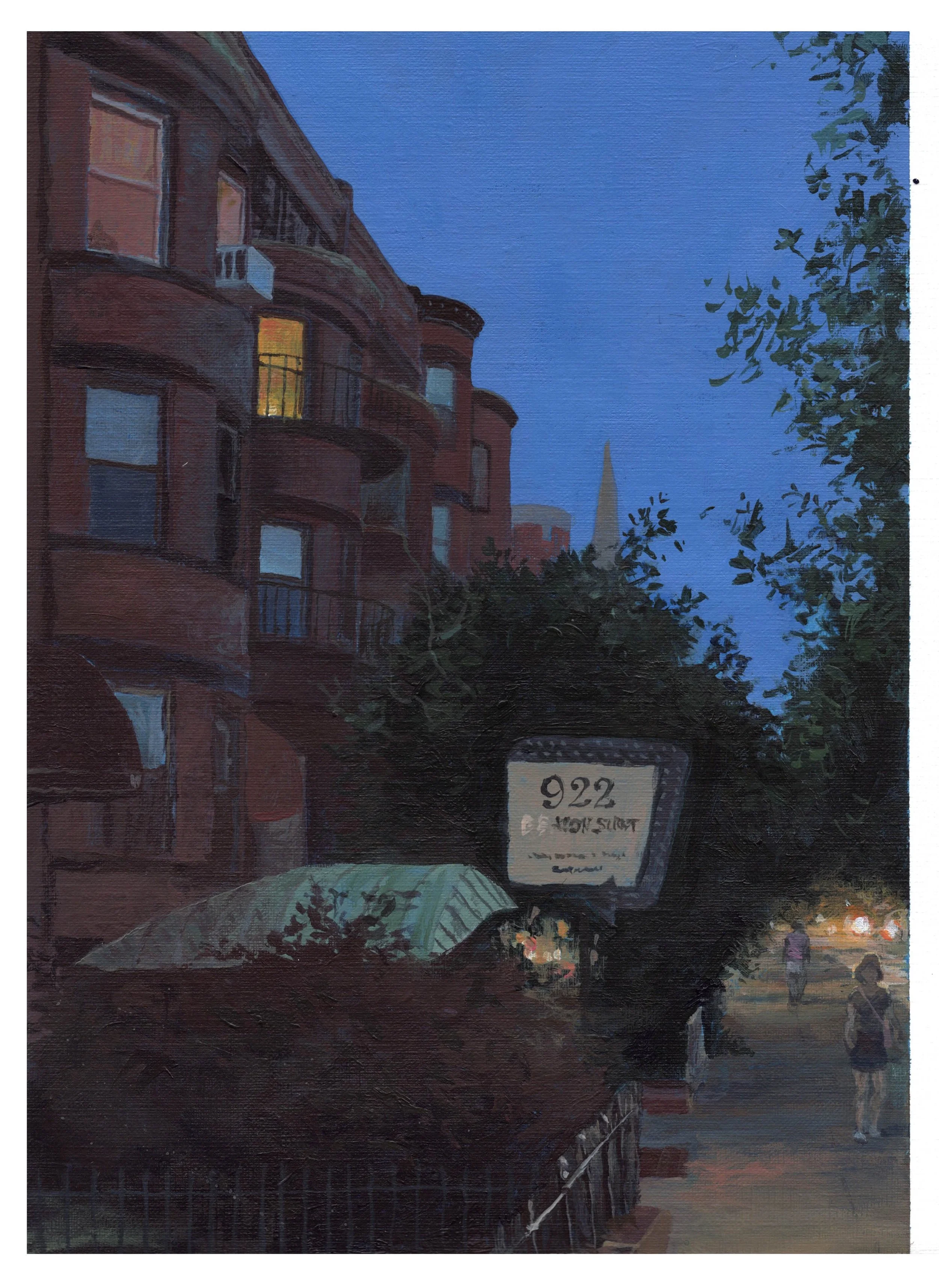 "Blue Beacon Street," Acrylic on canvas paper, 9"x12", 2023