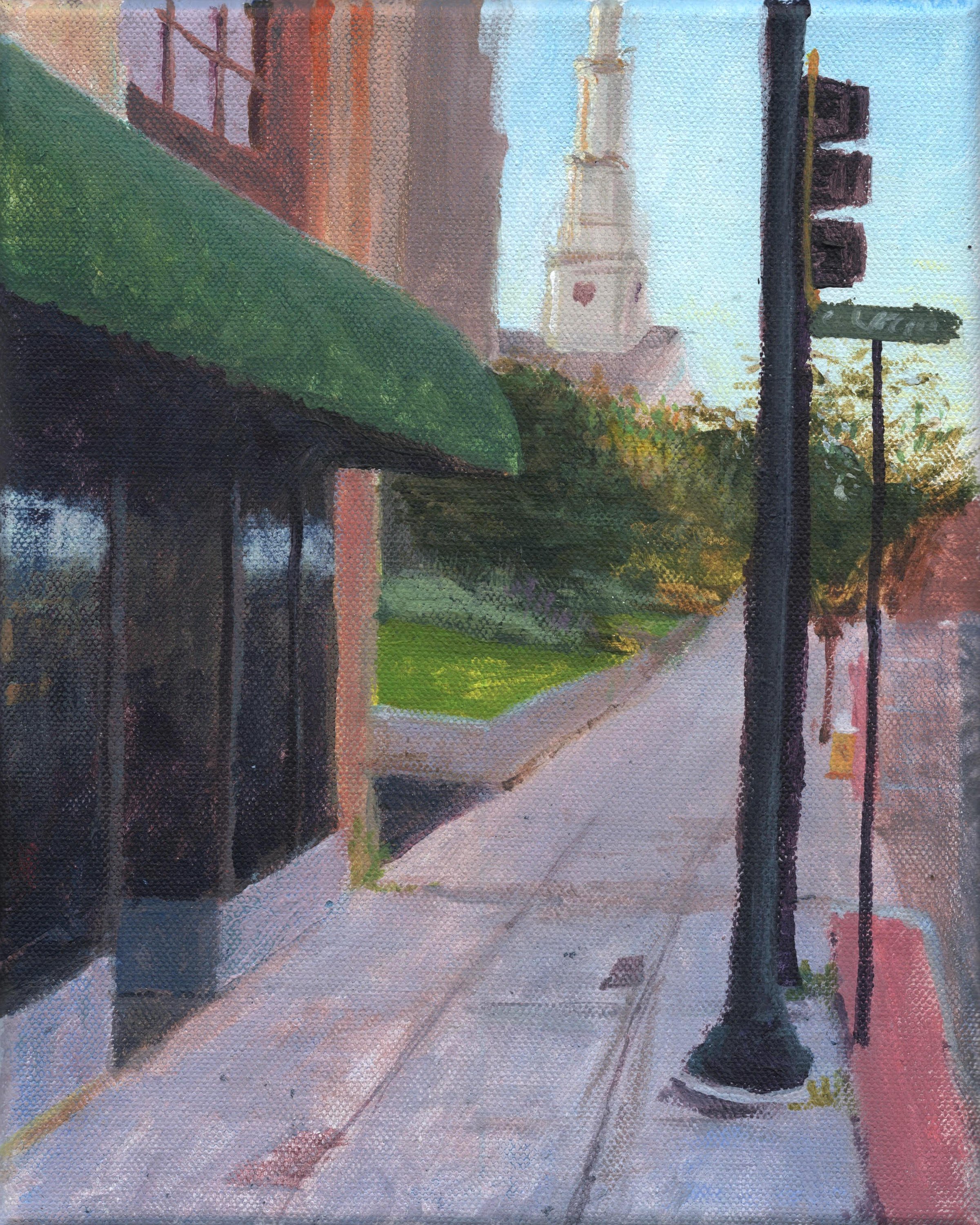 "Crust Bakeshop," Acrylic on canvas, 8"x10", 2025