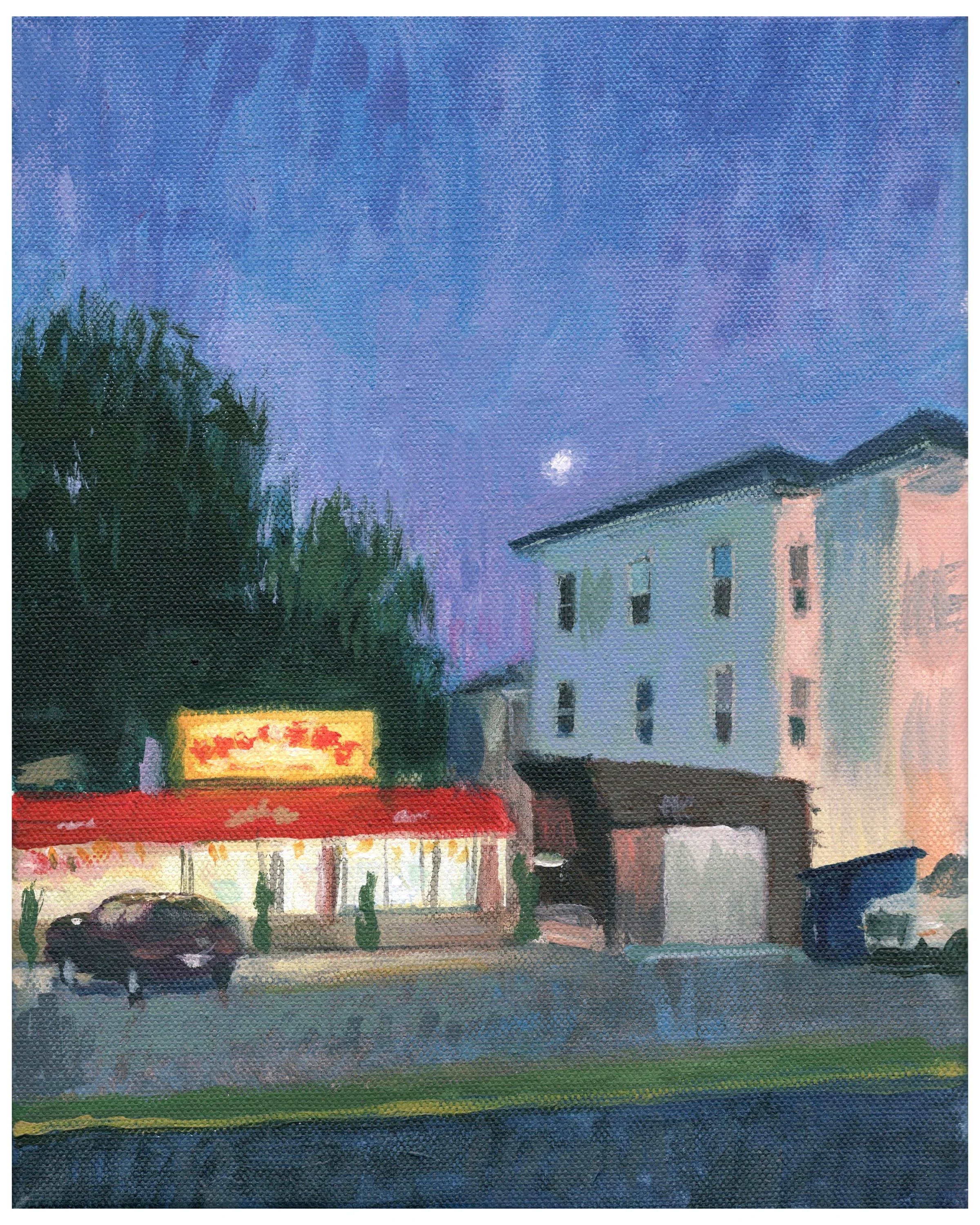 "Boomers Summer Night," Acrylic on canvas, 8"x10", 2024