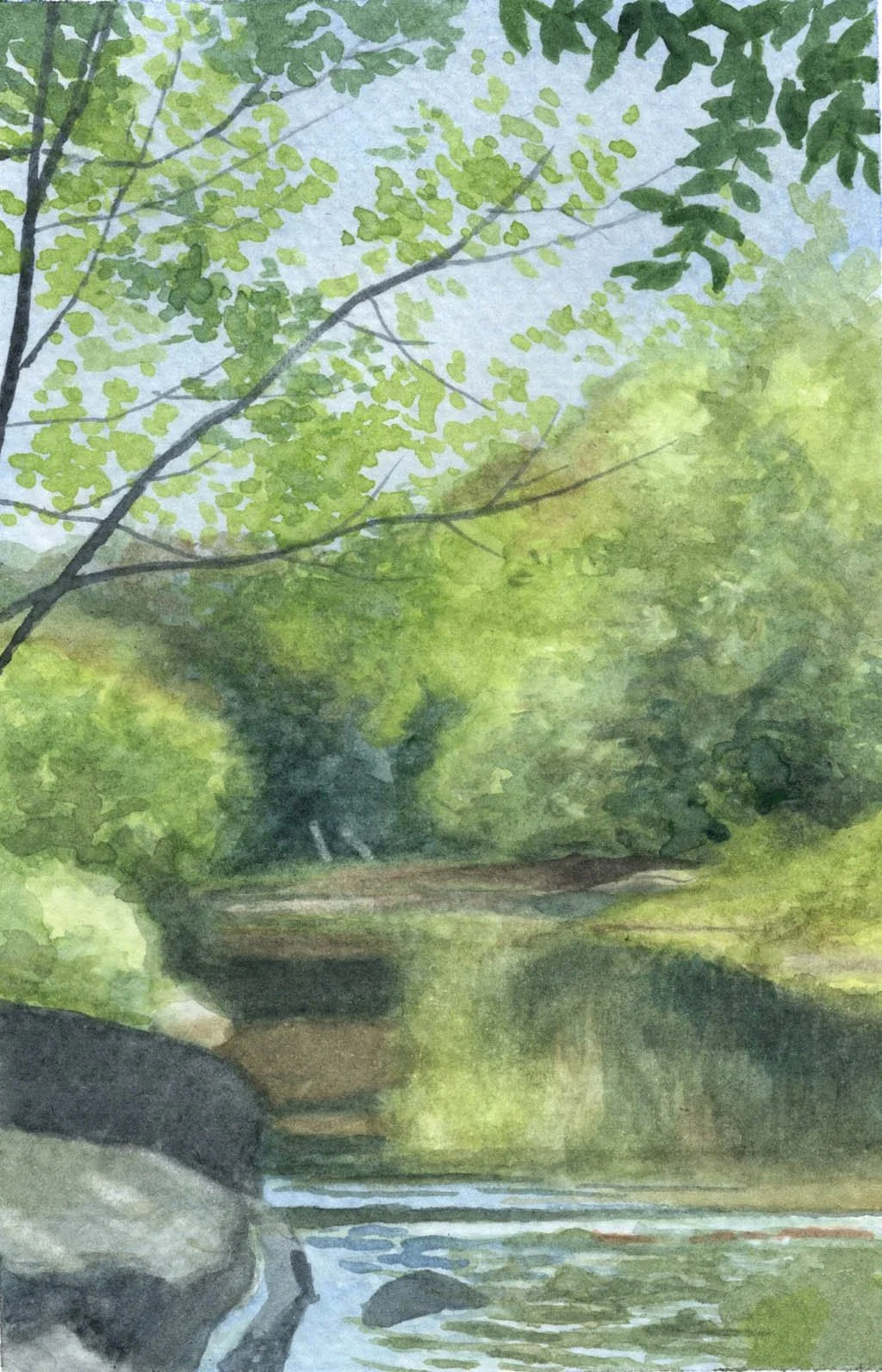 "Souadabscook Stream," Watercolor on paper, 4"x6", 2022