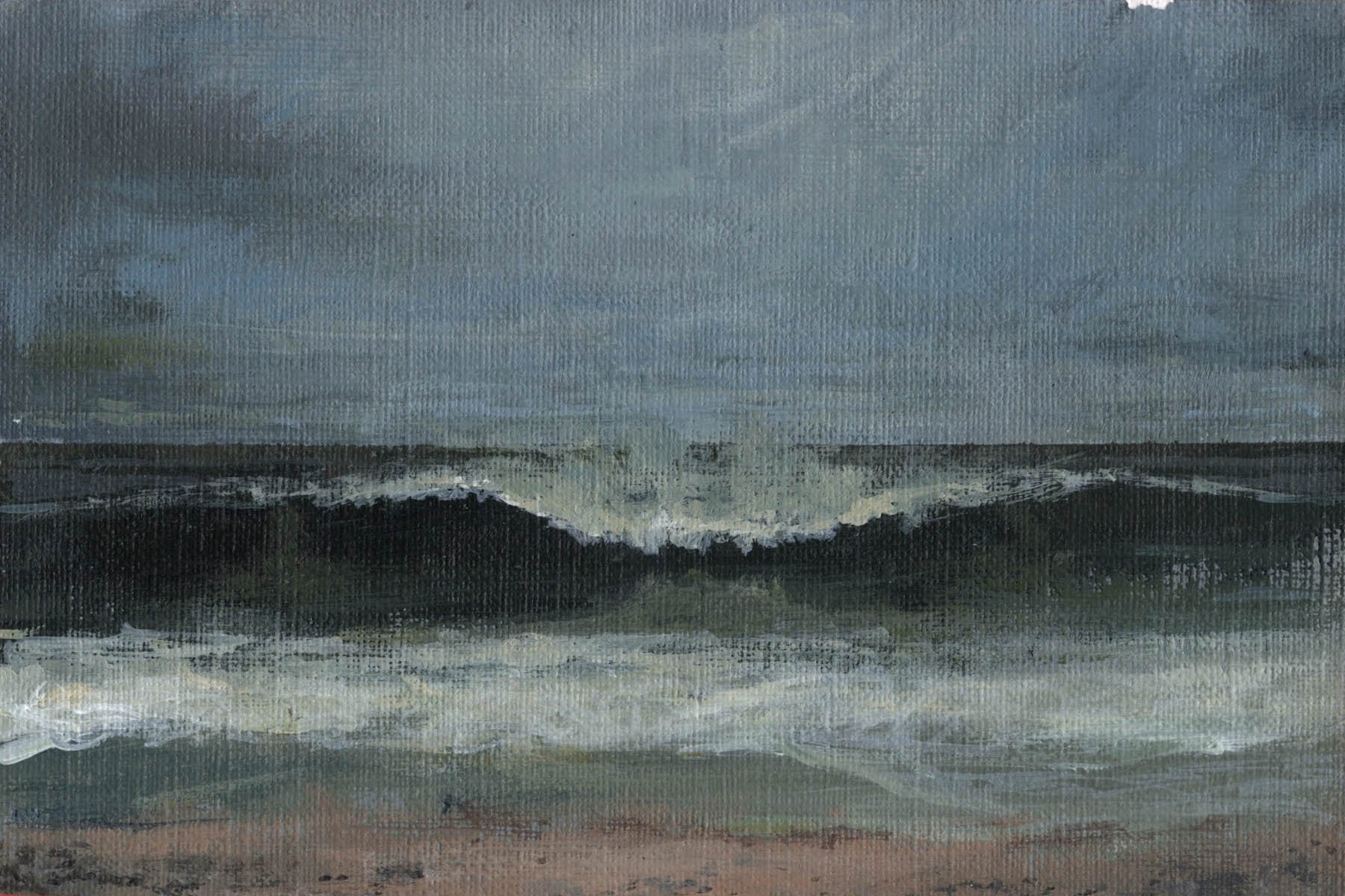 "Crashing Wave at Matunuck," Acrylic on canvas paper, 4"x6", 2023