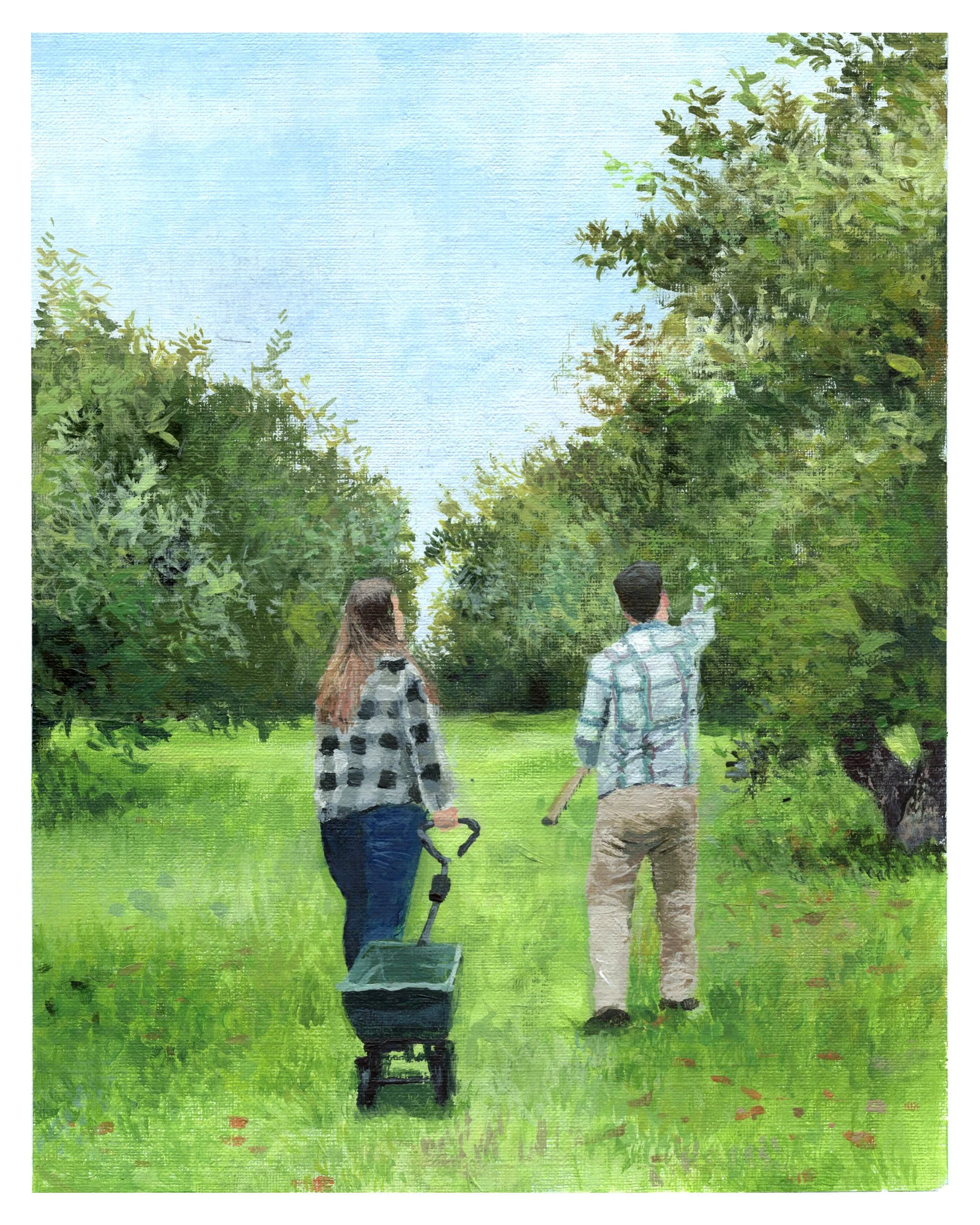 "At the Orchard," Acrylic on canvas paper, 8"x10", 2023