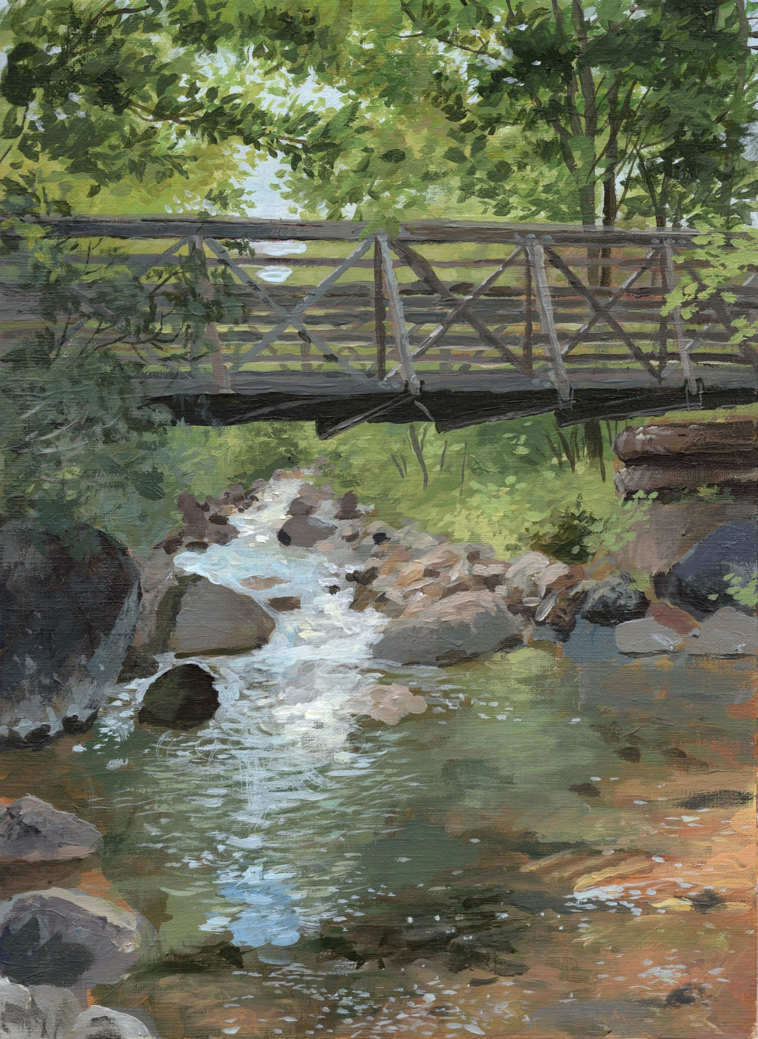 "Katahdin Bridge," Acrylic on canvas paper, 9"x12", 2023