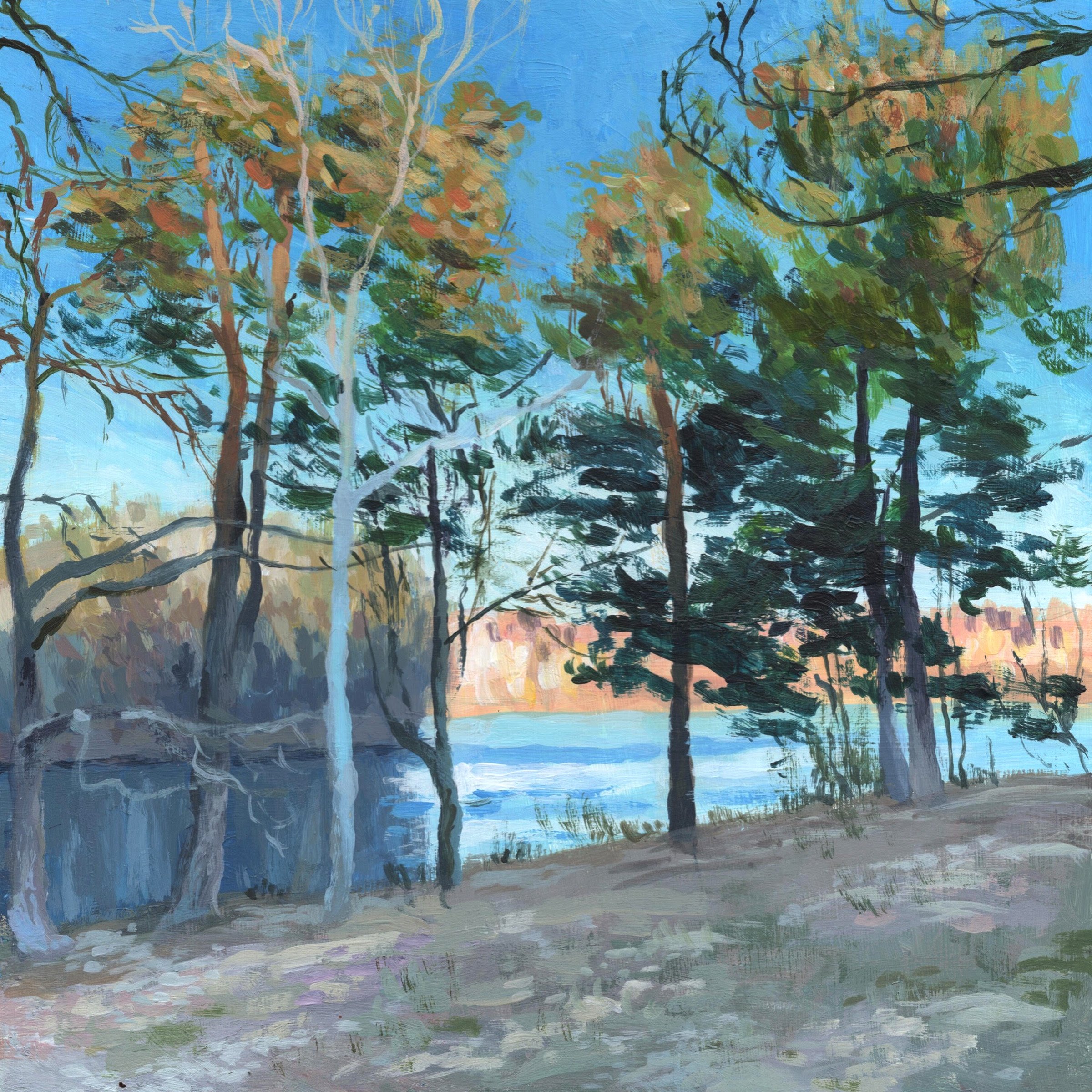 "Dusk, Institute Park," Acrylic on panel, 8"x8", 2026 (sold)