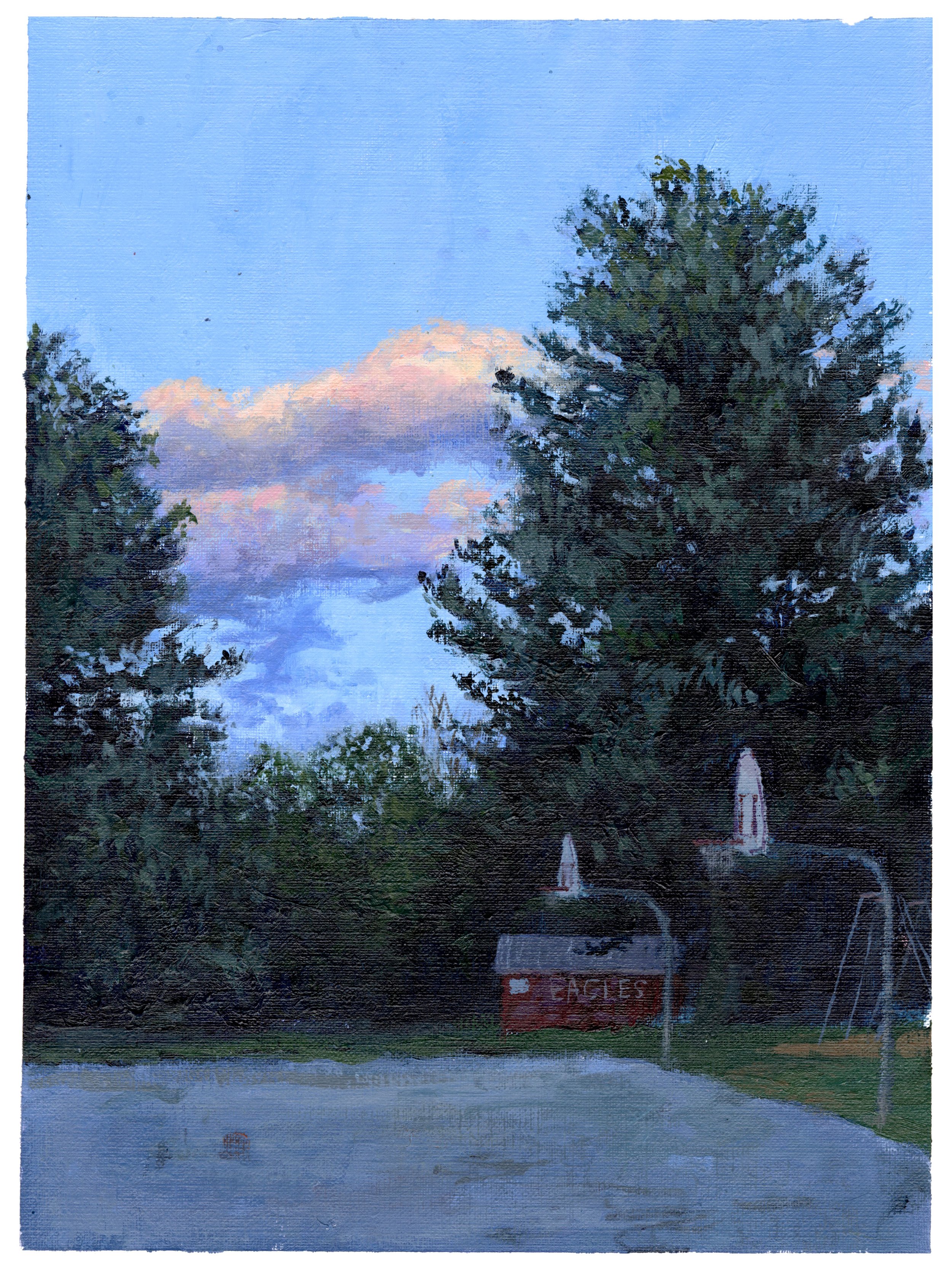 "Schoolyard hoops," Acrylic on canvas paper, 9"x12", 2024