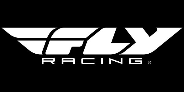 Fly Racing logo with stylized wings and bold text on a black background.