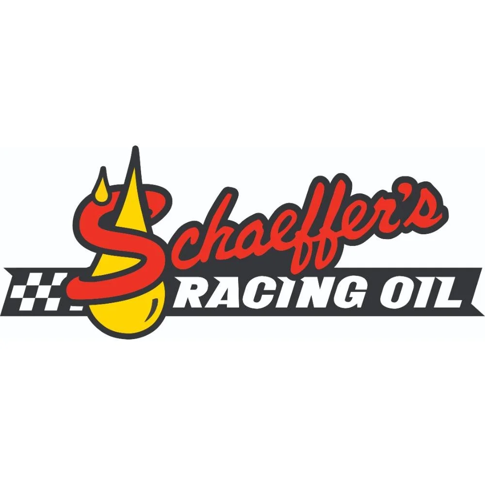Logo for Schaffer's Racing Oil featuring a stylized yellow oil droplet with a red S and checkered flag pattern.