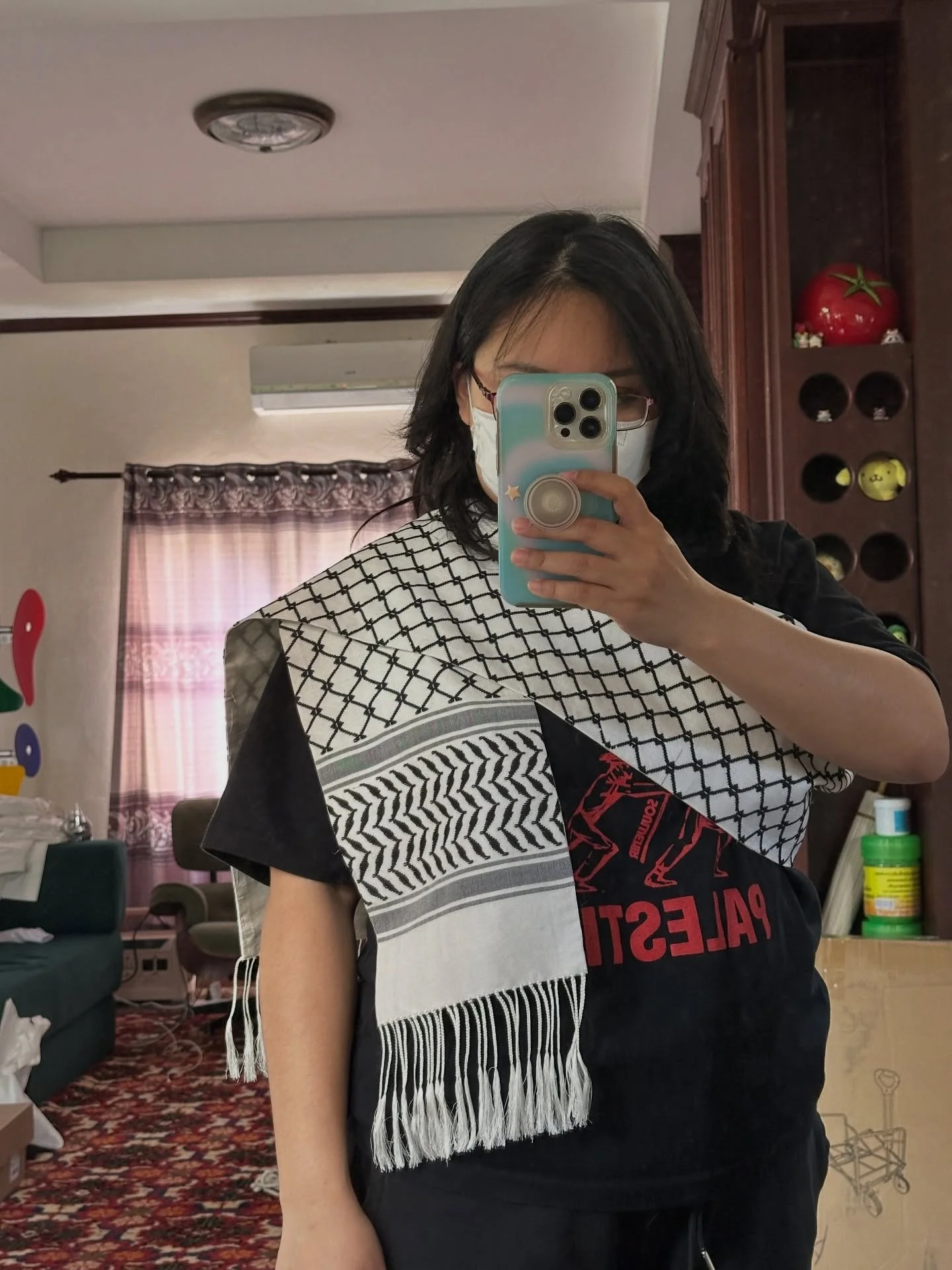 First editions of the silk keffiyeh pa bieng have been completed with Lao hand-spun white silk backings and braided trims. 4 currently available for purchase with 100% of proceeds towards the weaver, Sameer Project, and Healing Our Homeland. 

#FreeP