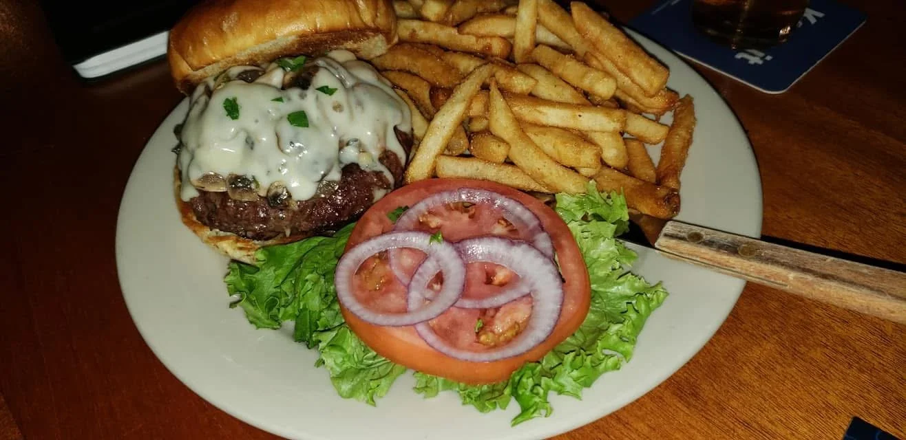 One of our legendary, build your own burgers here at the Waterworks restaurant in Rockland, Maine