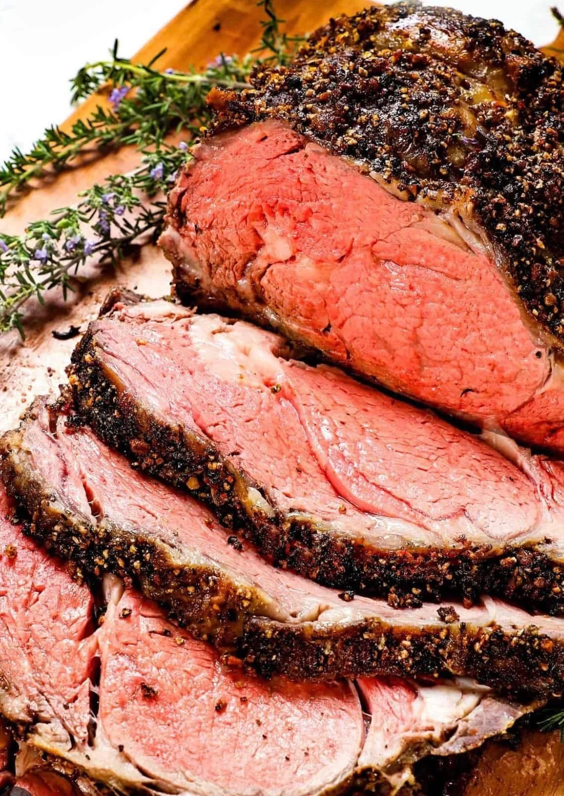 An amazing photo of our prime rib, special, freshly cut with a piece of thyme seasoning on the side, perfectly cooked, juicy and delicious at the Waterworks restaurant in Rockland, Maine