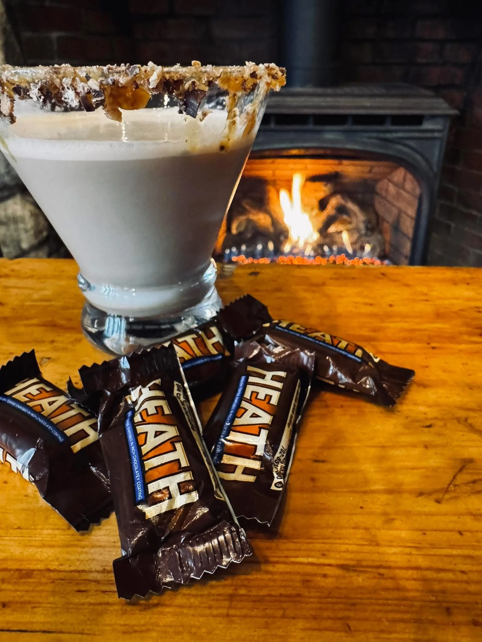 Incredible custom cocktail special next to our cozy fireplace at the waterworks