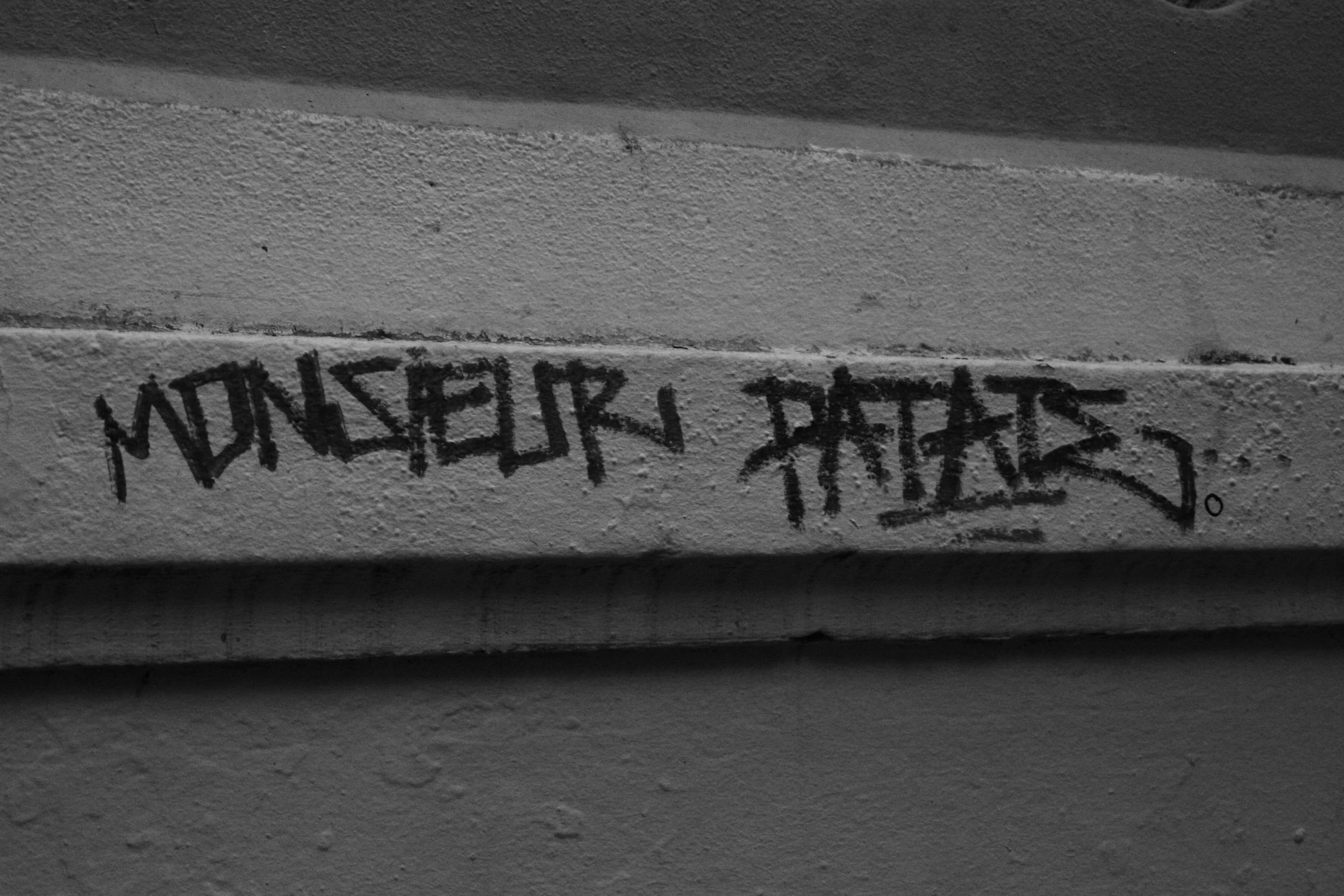 Graffiti on a concrete wall that reads 'Modernist Rages' in black spray paint.