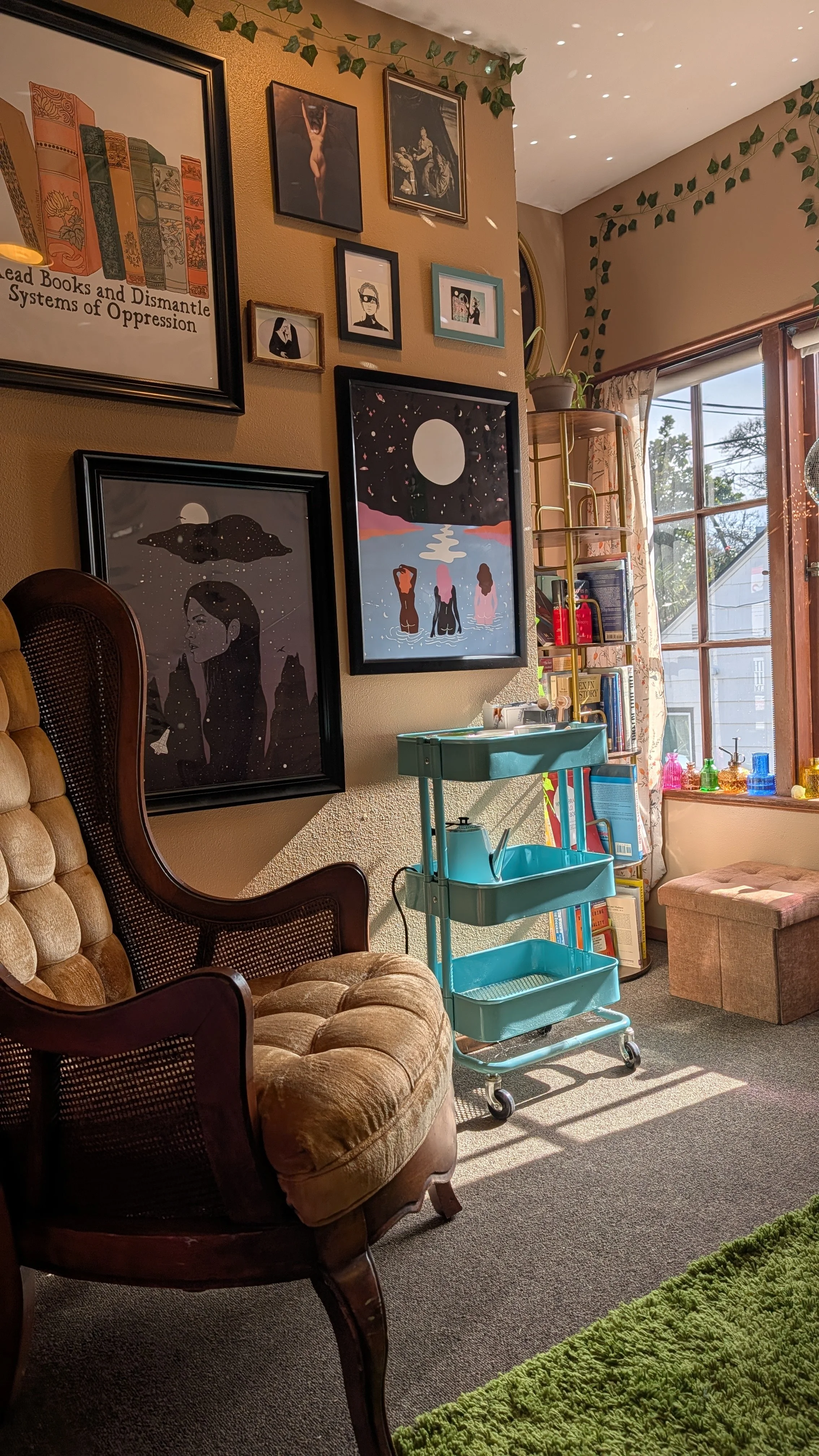 art wall with coffee and tea and natural lighting office space