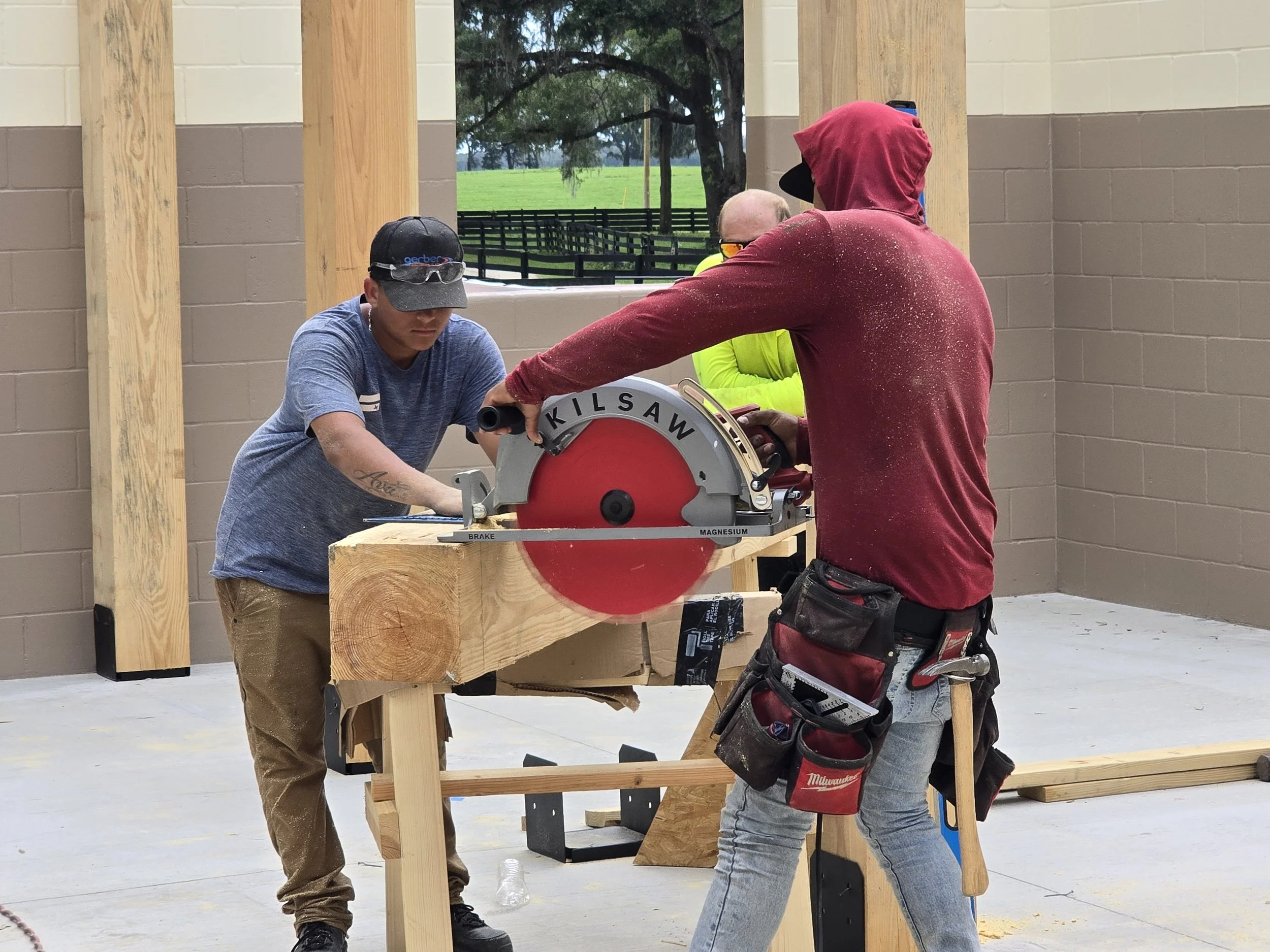 10" x 10" columns being cut