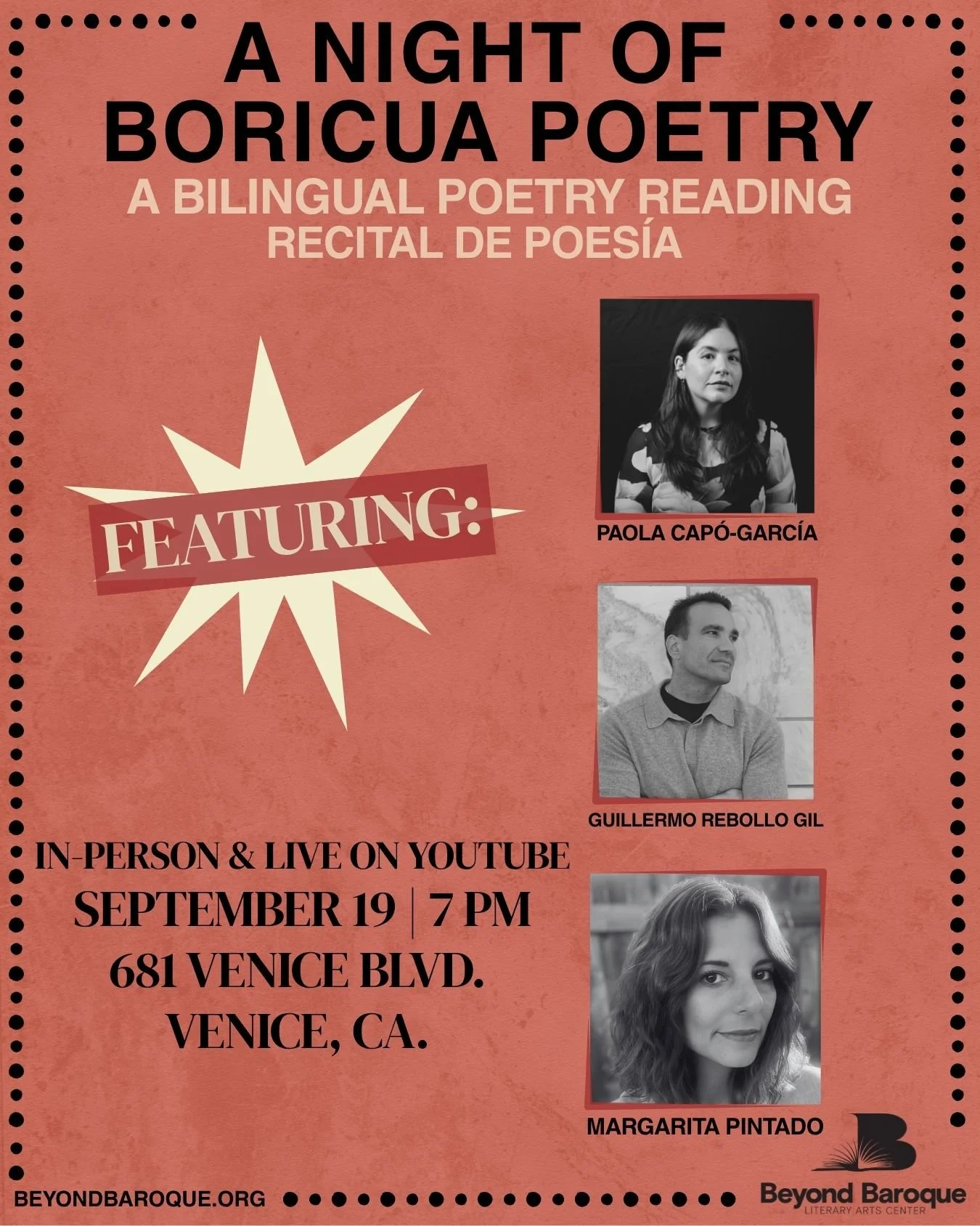 Boricua Poetry Night: Paola Capó García, Margarita Pintado, Guillermo Rebollo Gil&nbsp;