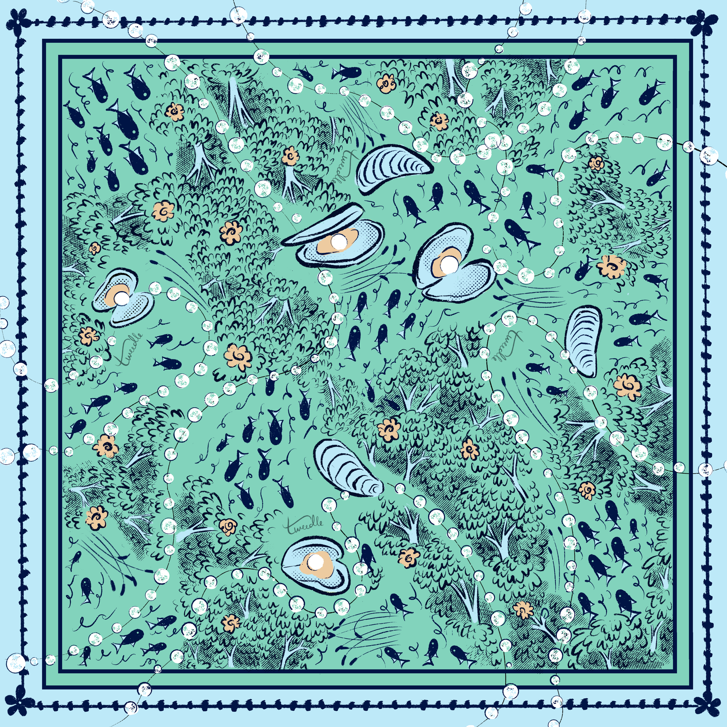 Oysters & Pearls Silk Scarf