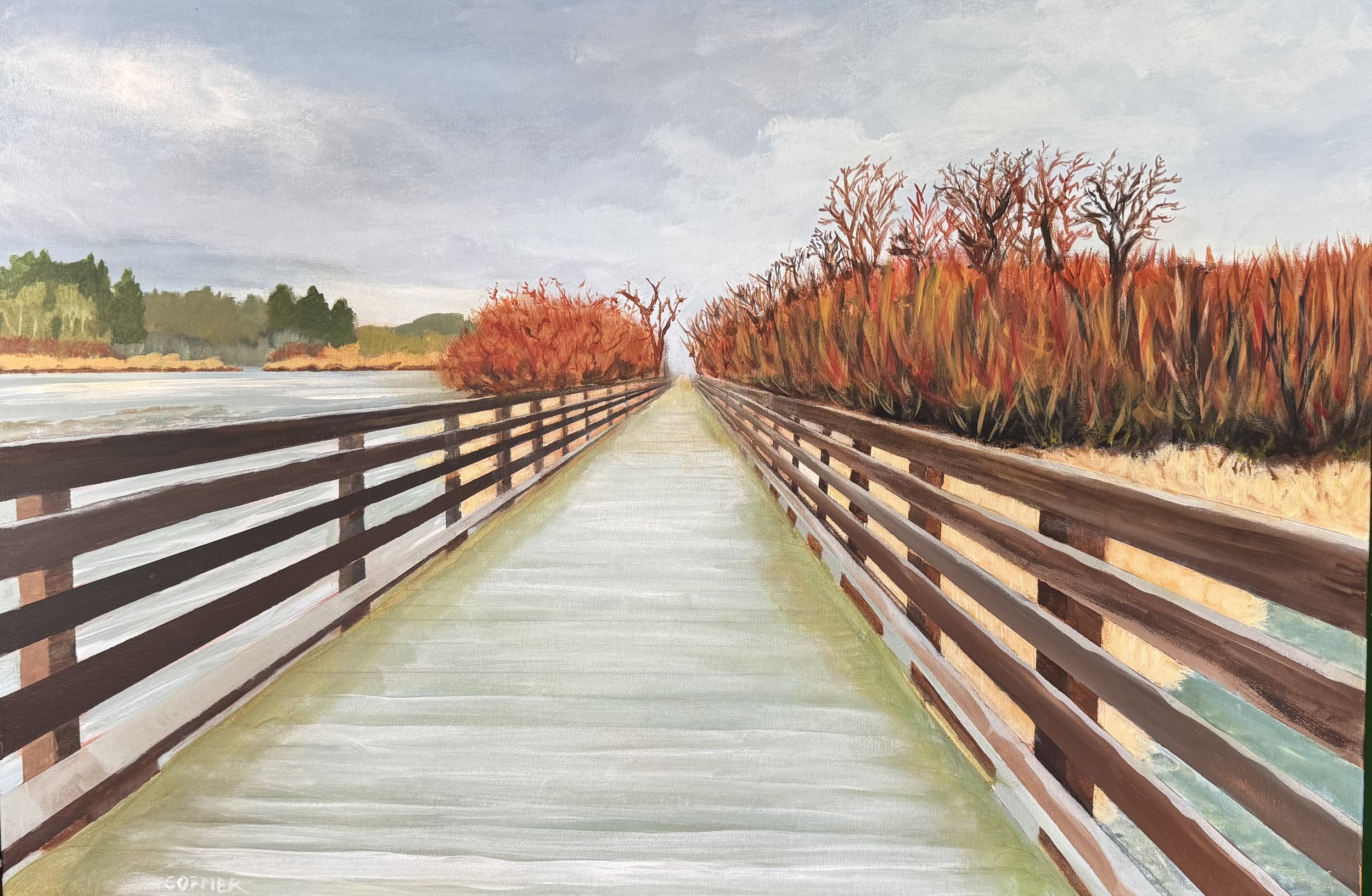Crossing the Blenkinsop Trestlet 
Acryic on canvas 
24” x 36"
