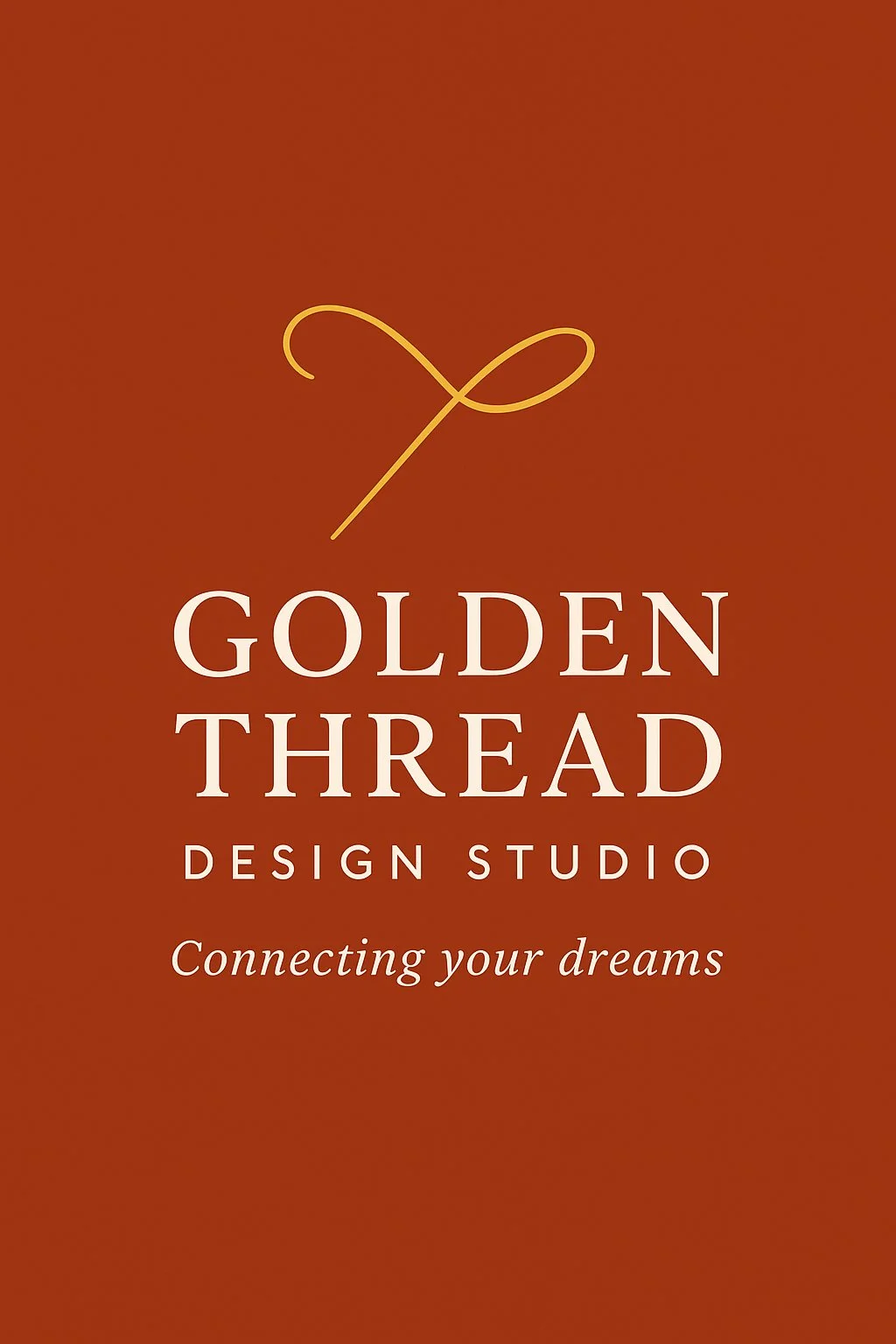 Logo for Golden Thread Design Studio with a gold needle icon on a brown background and the words "Connecting your dreams".