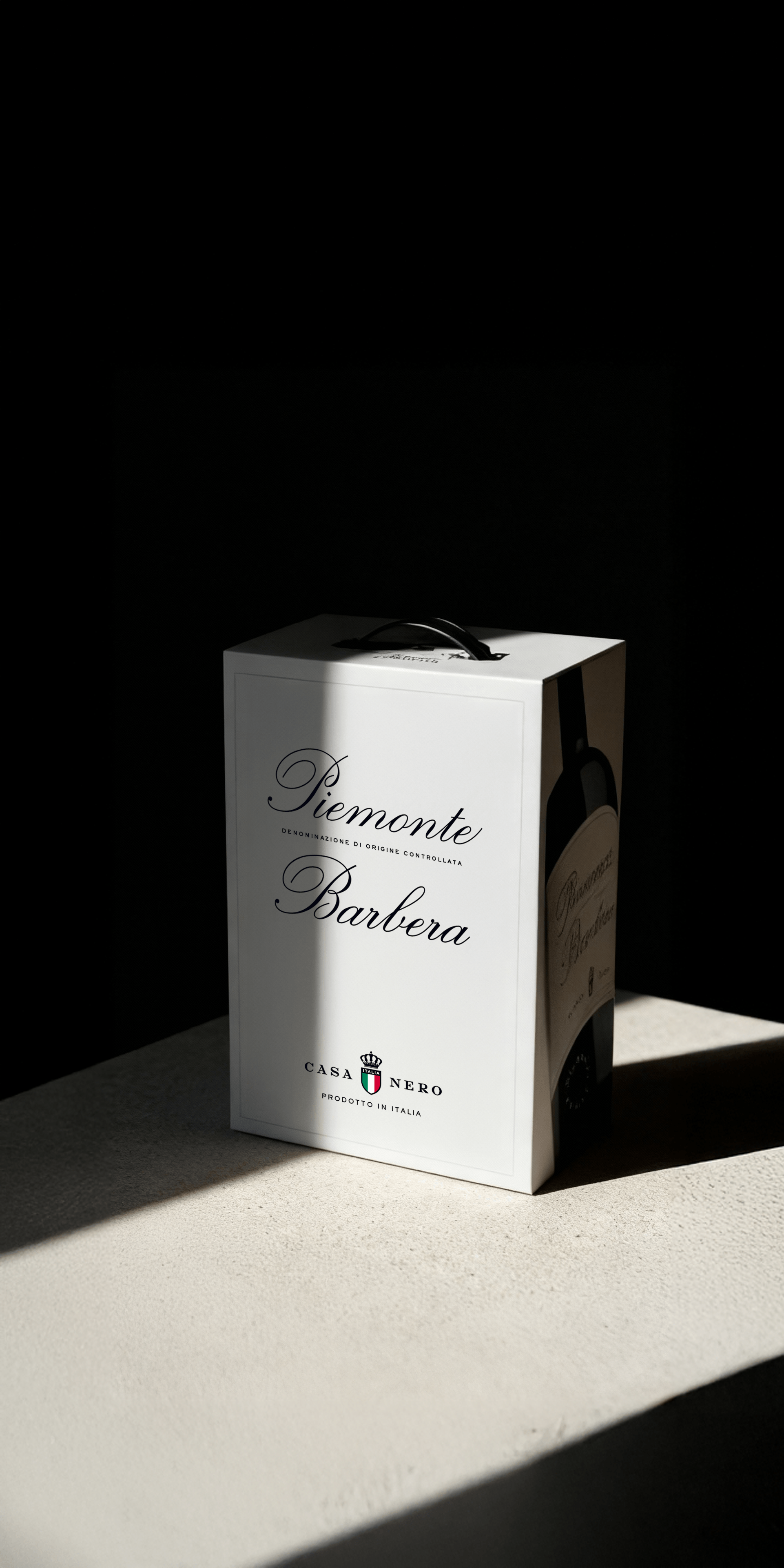 AI-generated full scene with Casa Nero winebox in a styled environment