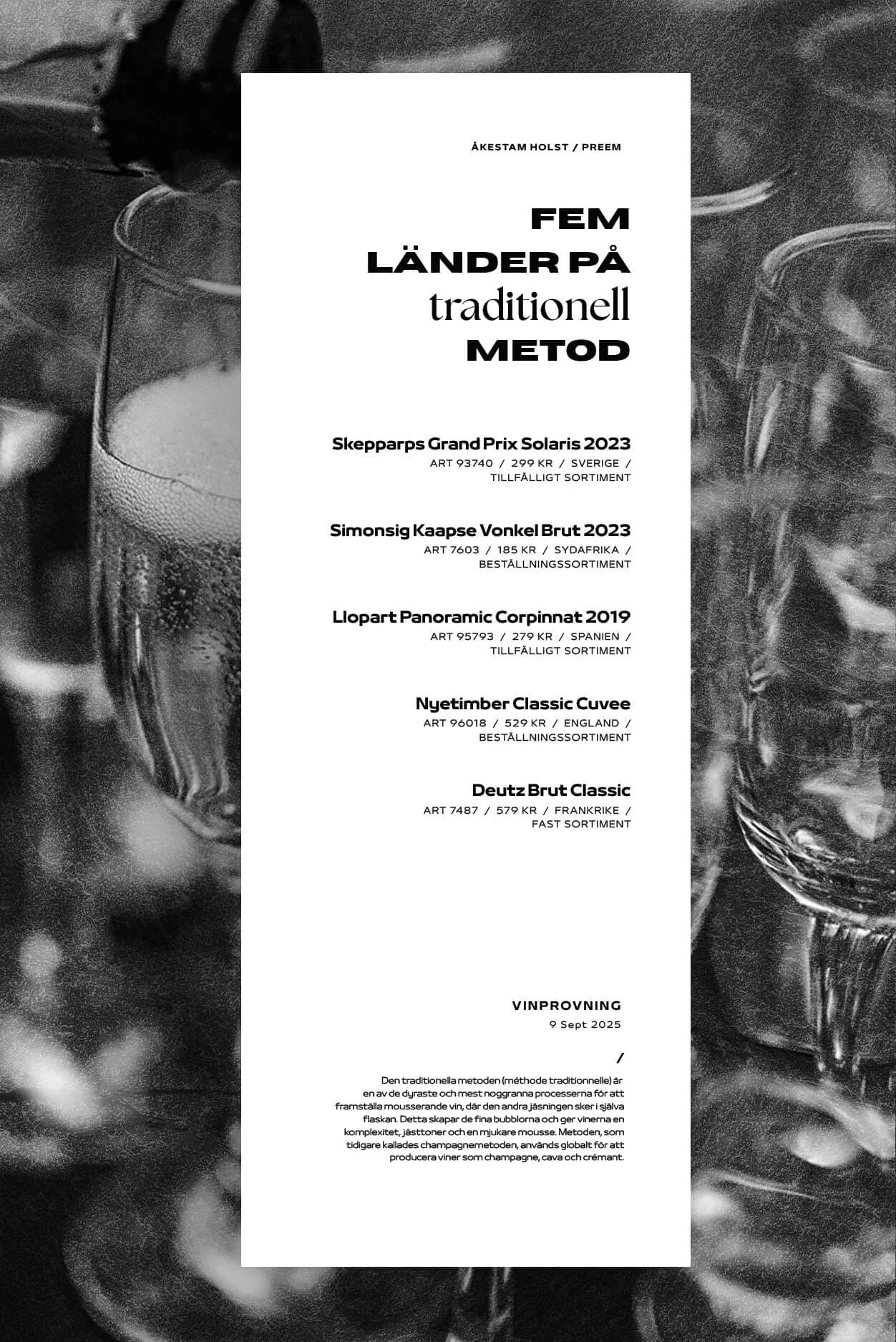 Wine tasting event materials, overview of full printed set