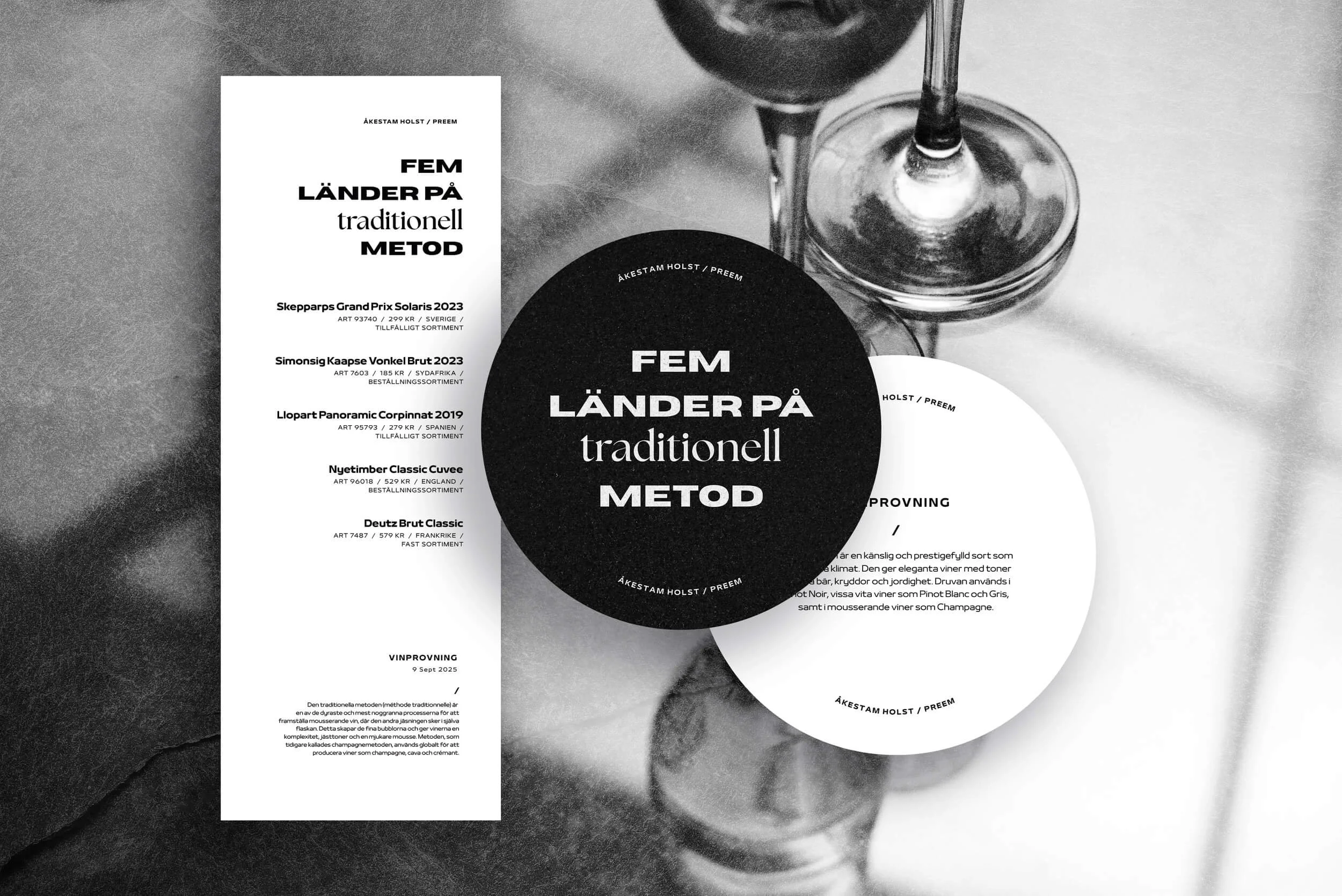 Wine tasting wine list and coaster