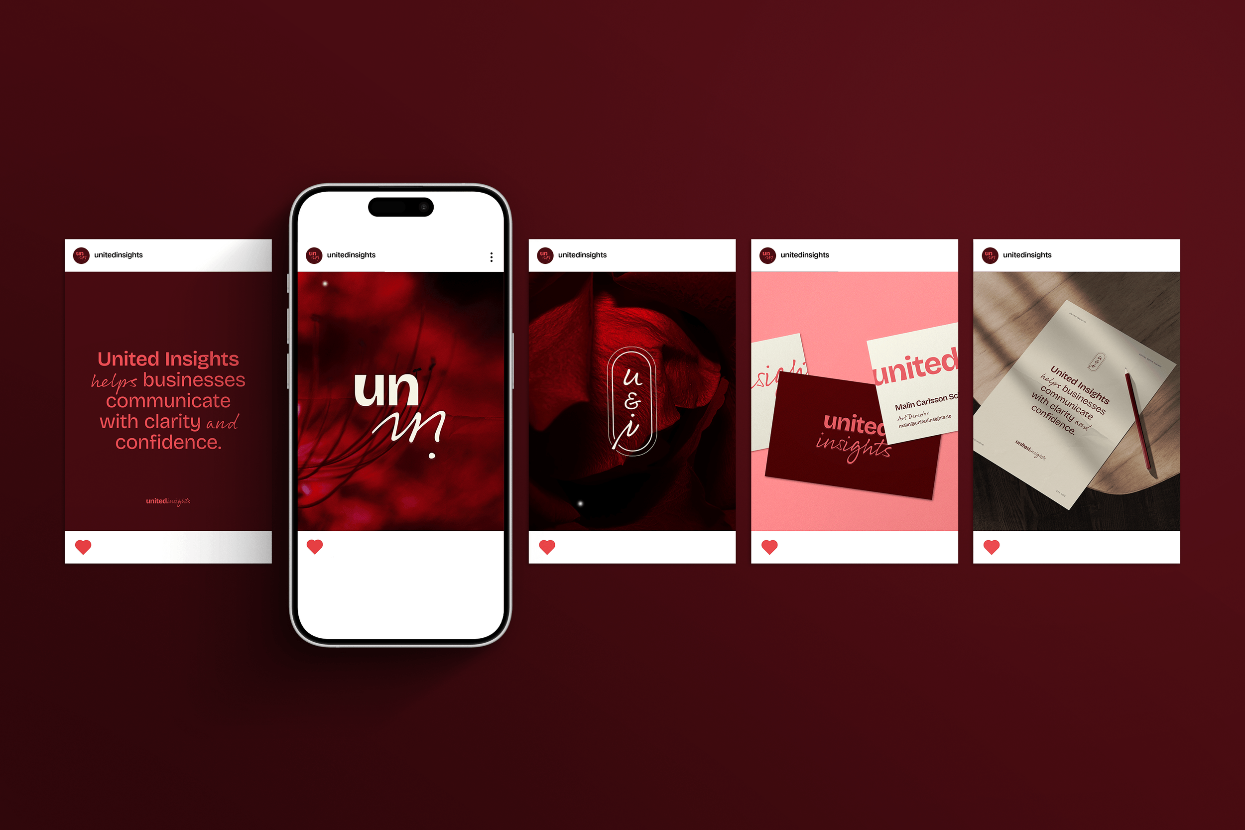 United Insights brand identity applied on social media posts