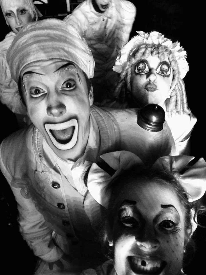 "Josh Spencer backstage in Cirque Du Soleil's Zarkana with other Mover characters"