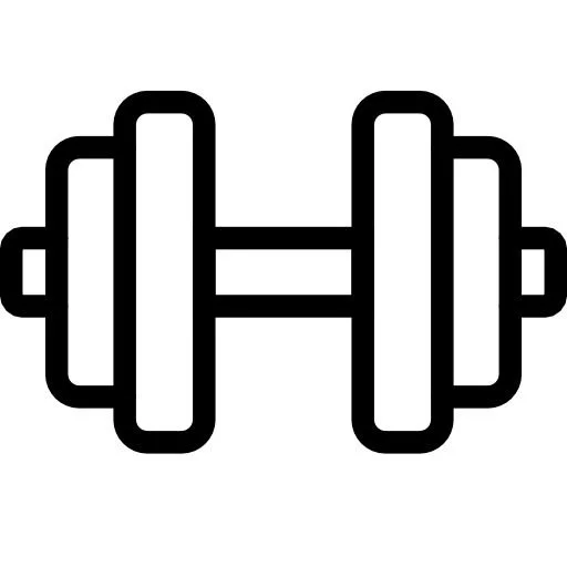 Outline drawing of a dumbbell with weights on both ends.