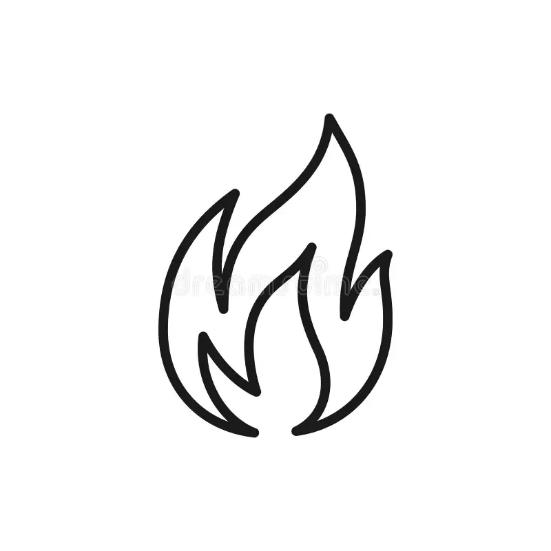 Simple black outline of a flame or fire symbol on a white background.