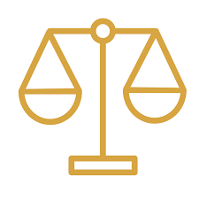 Gold icon of a balancing scale.