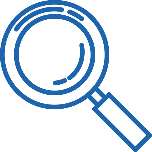 Outline of a magnifying glass with a circular handle.