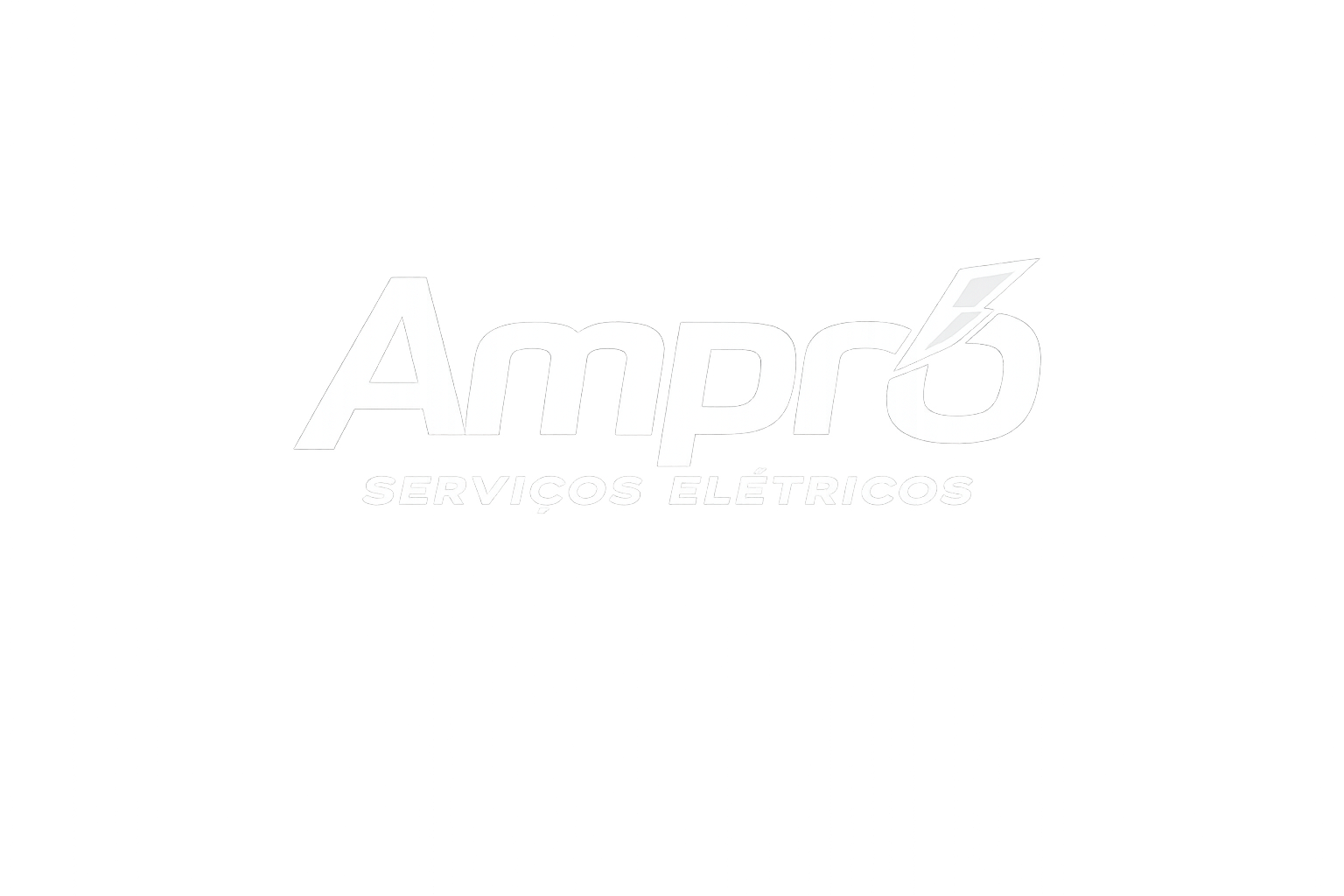 Logo em preto e branco com a palavra 'Amplo' em letras grandes e uma seta apontando para cima na letra 'o'. Abaixo, a frase 'Serviços Elétricos' em letras menores.