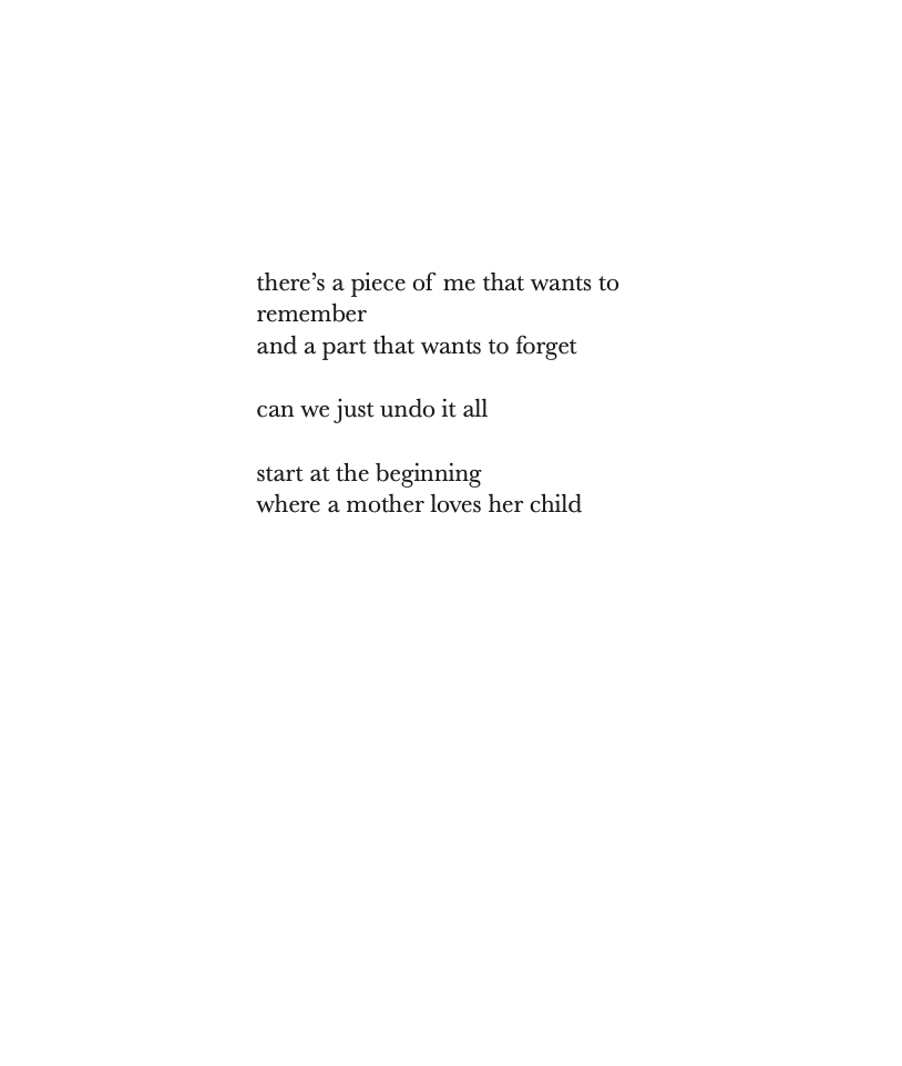 A poem printed on a white background with black text divided into stanzas about forgiveness and a mother's love for her child.