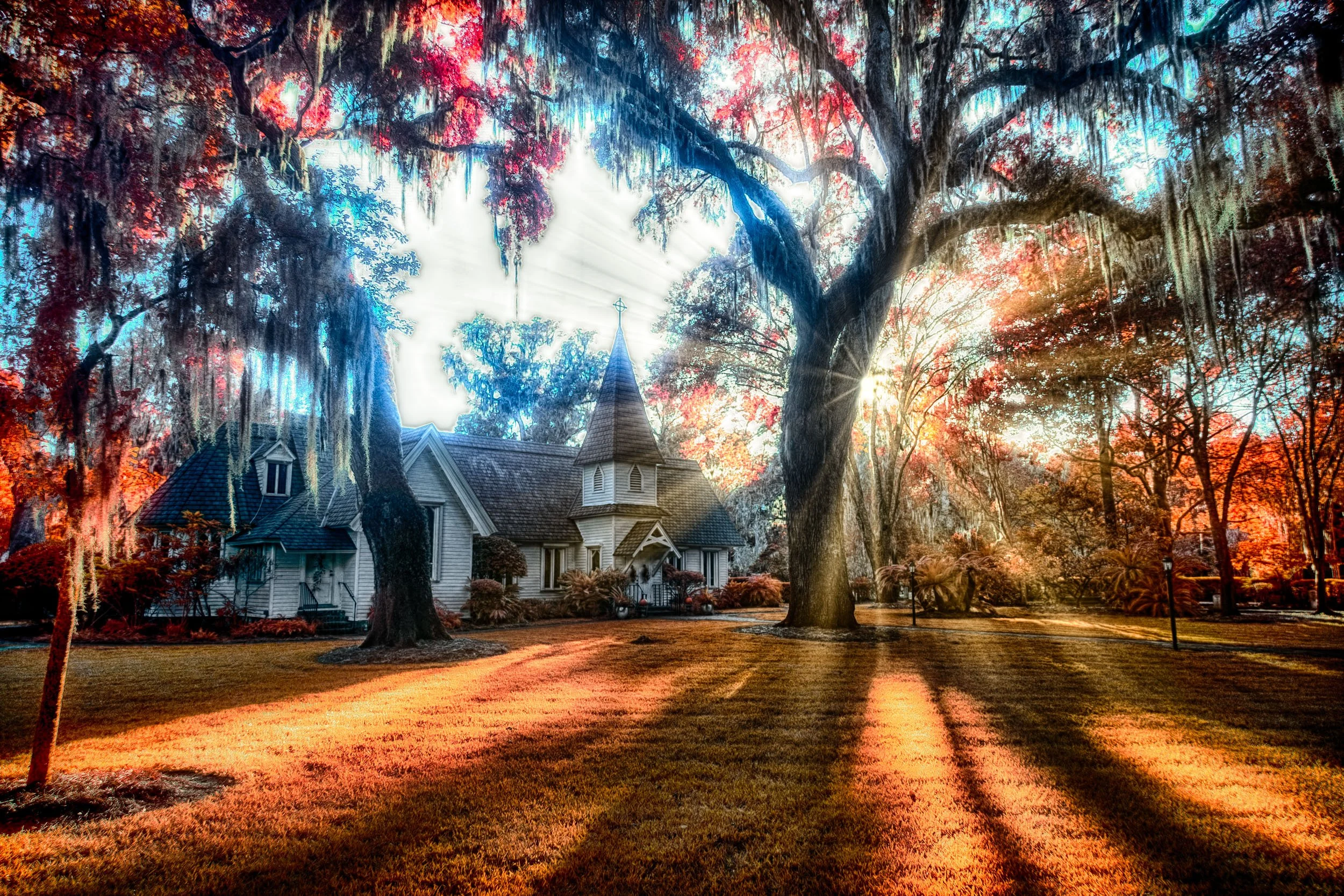 Churchyard Sunset - Sunset at Christ Church on Saint Simons Island Georgia captured in infrared. My wife and I were told about this church so we took a ride up to take a look at it.