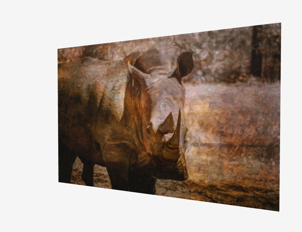 Screenshot 2026-09-14 at White rhino in warm amber light at The Wilds in Ohio, with its horn catching the sunlight and a painterly texture across the portrait.5.31.21 PM.png