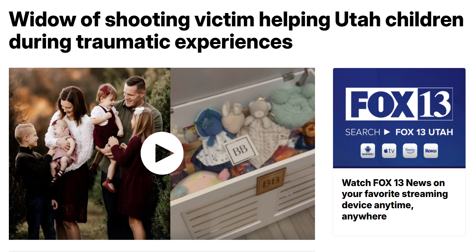 FOX 13 SLC: Widow of shooting victim helping Utah children during traumatic experiences