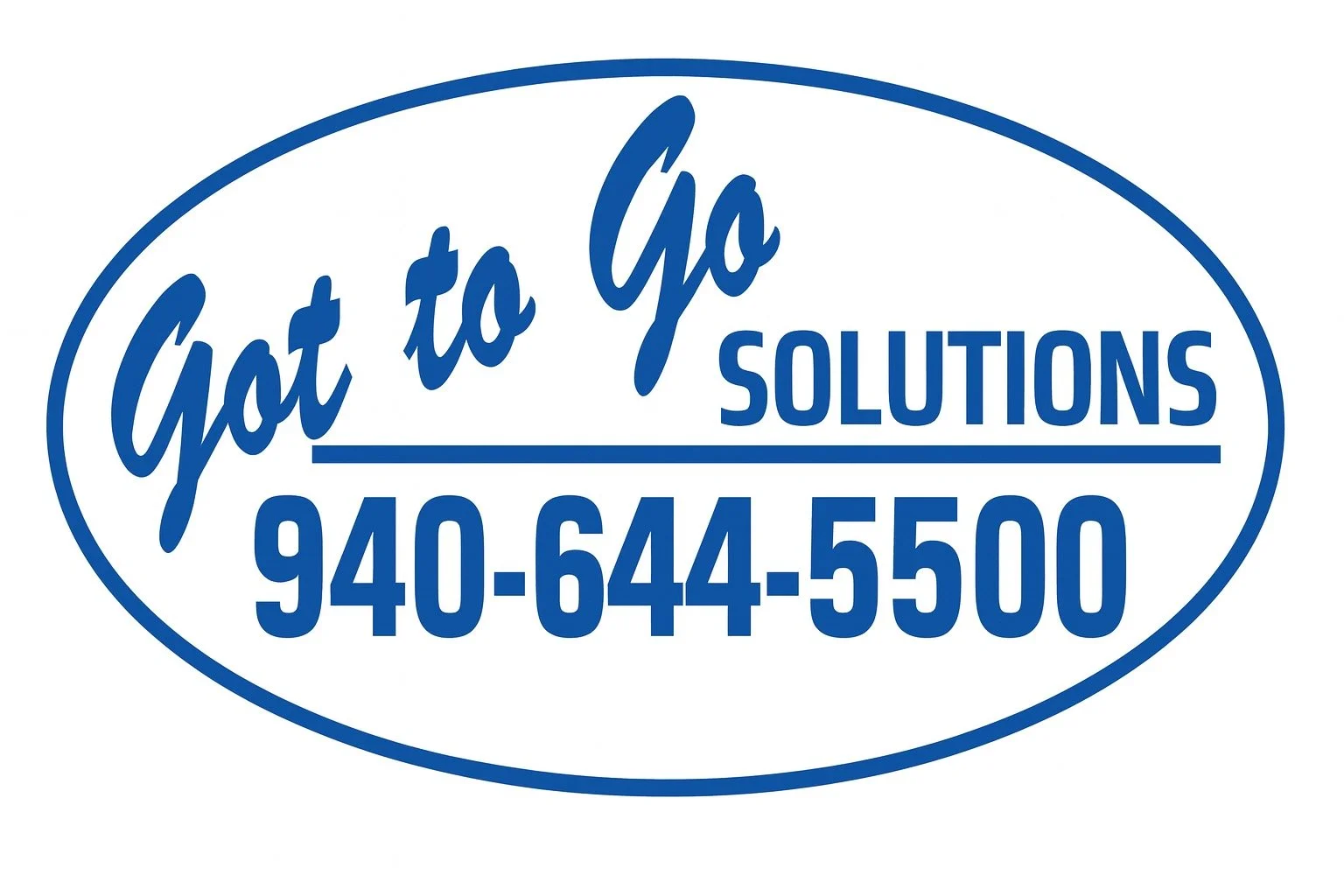 Logo for Got to Go Solutions with a phone number 940-644-5500 in blue text inside an oval outline.