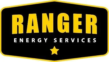 Logo for Ranger Energy Services with a black background, yellow text, and a small star at the bottom.